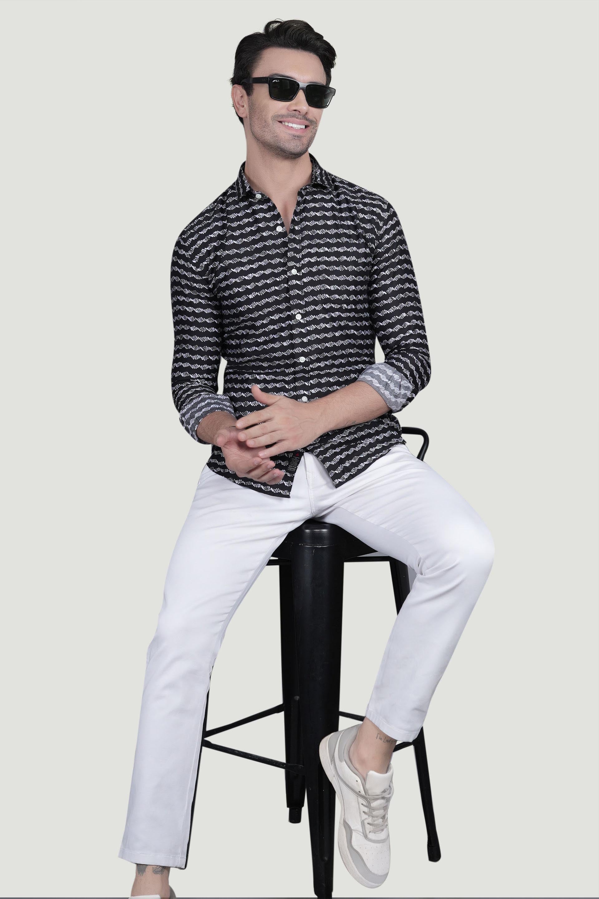 Stian Black Cotton Printed Shirt