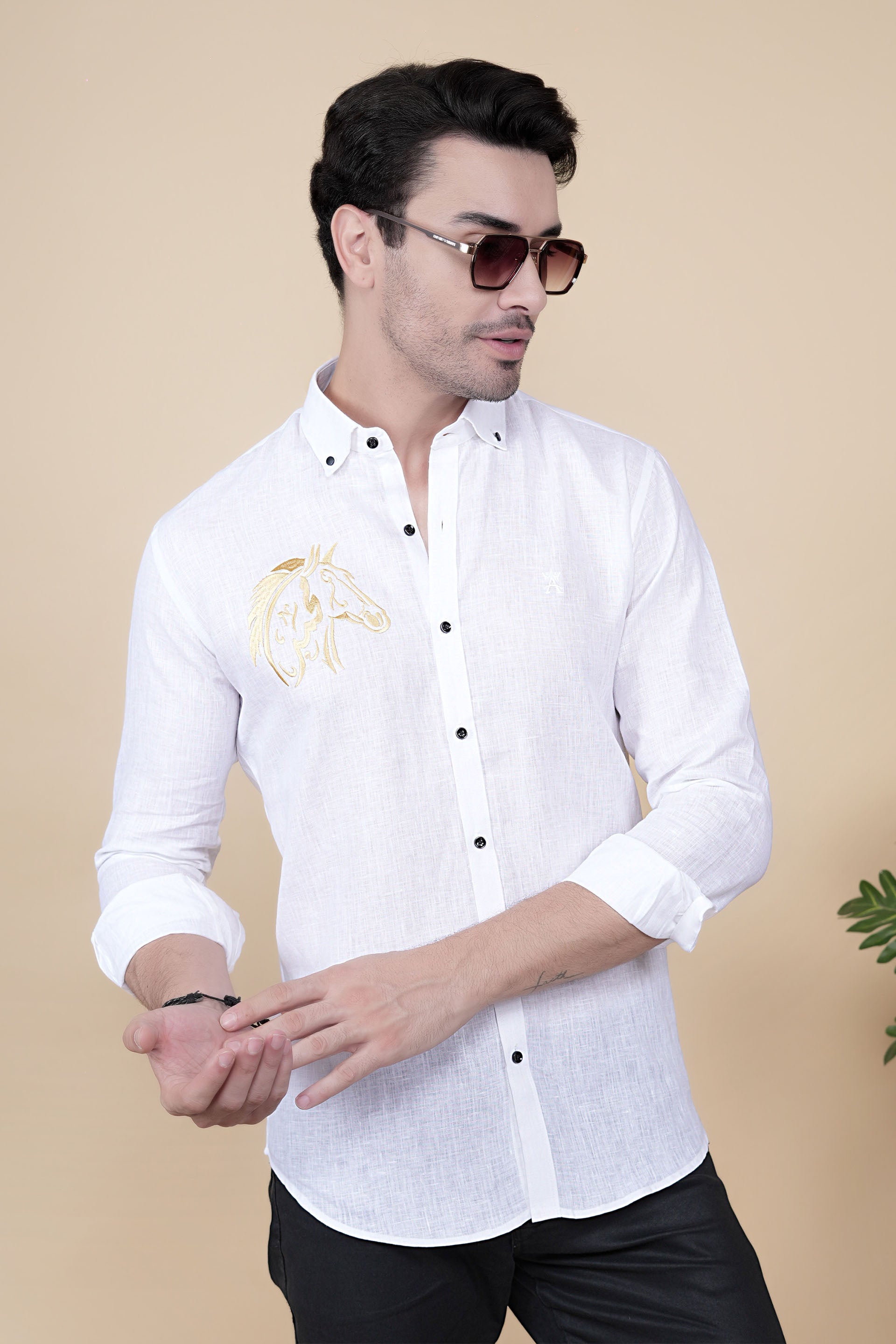 Kiril White Linen Solid Shirt