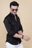 Alvar Black Cotton Metallic Gold Solid Shirt