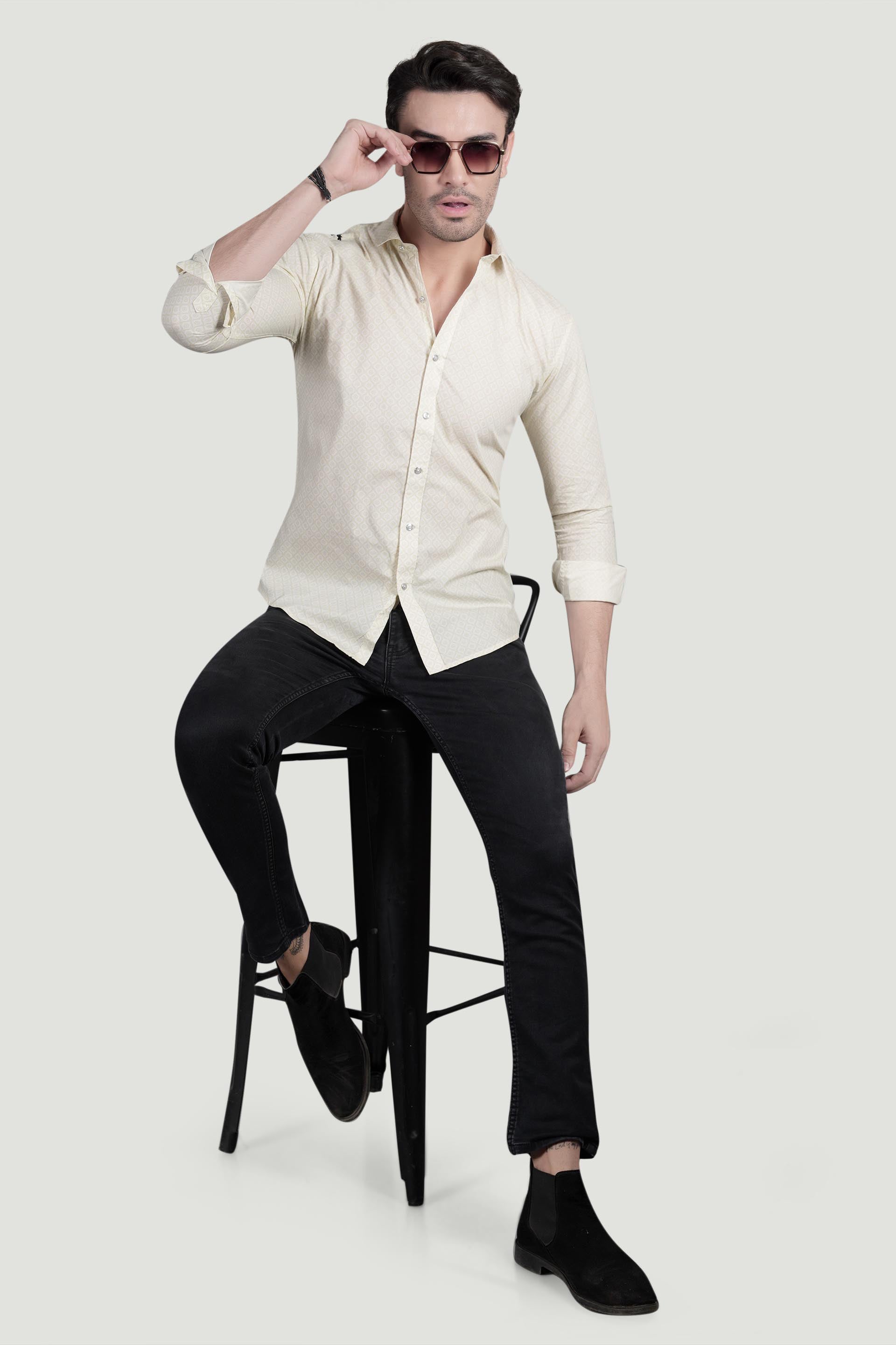 Ivo Cream Cotton Printed Shirt
