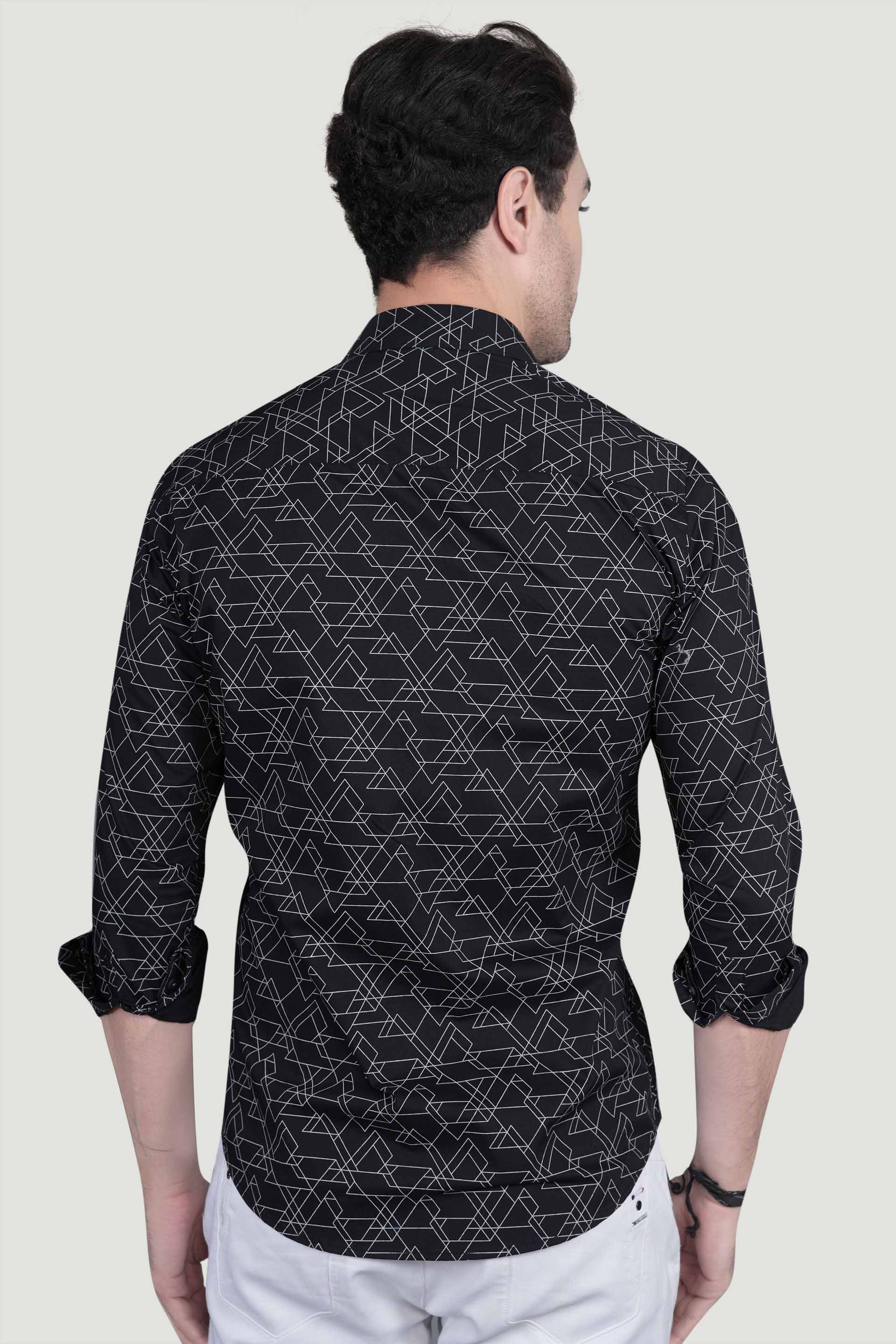 Stefan Black Cotton Printed Shirt