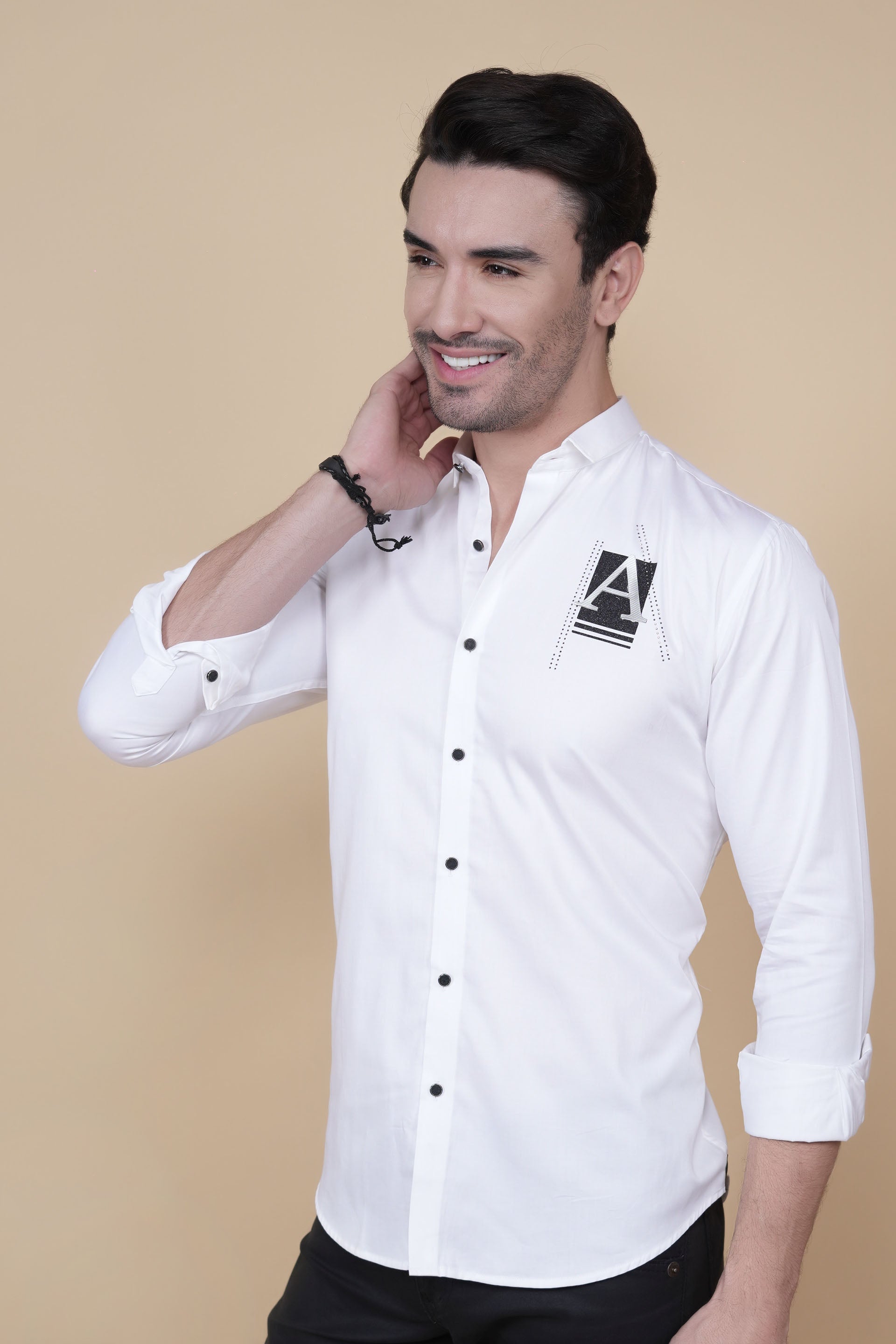 Wilhelm White Cotton Solid Shirt