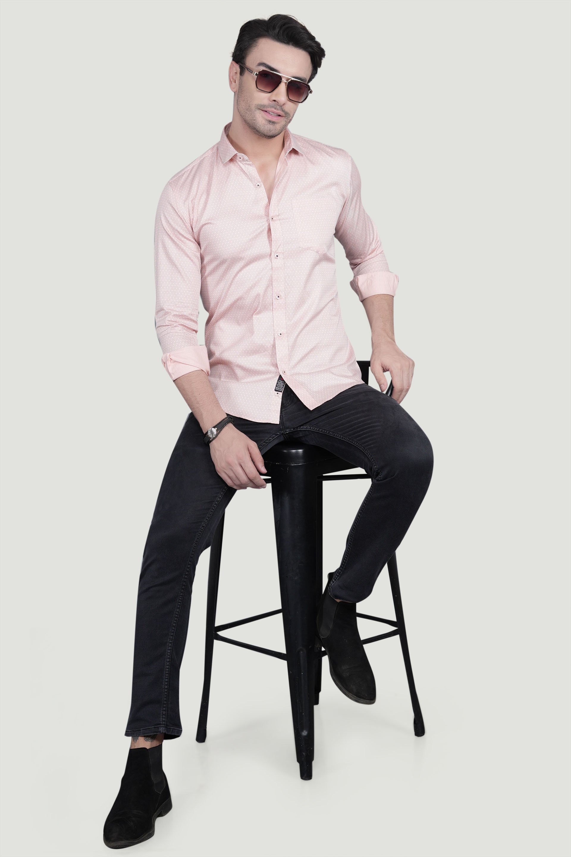 Fionn Pink Cotton Printed Shirt