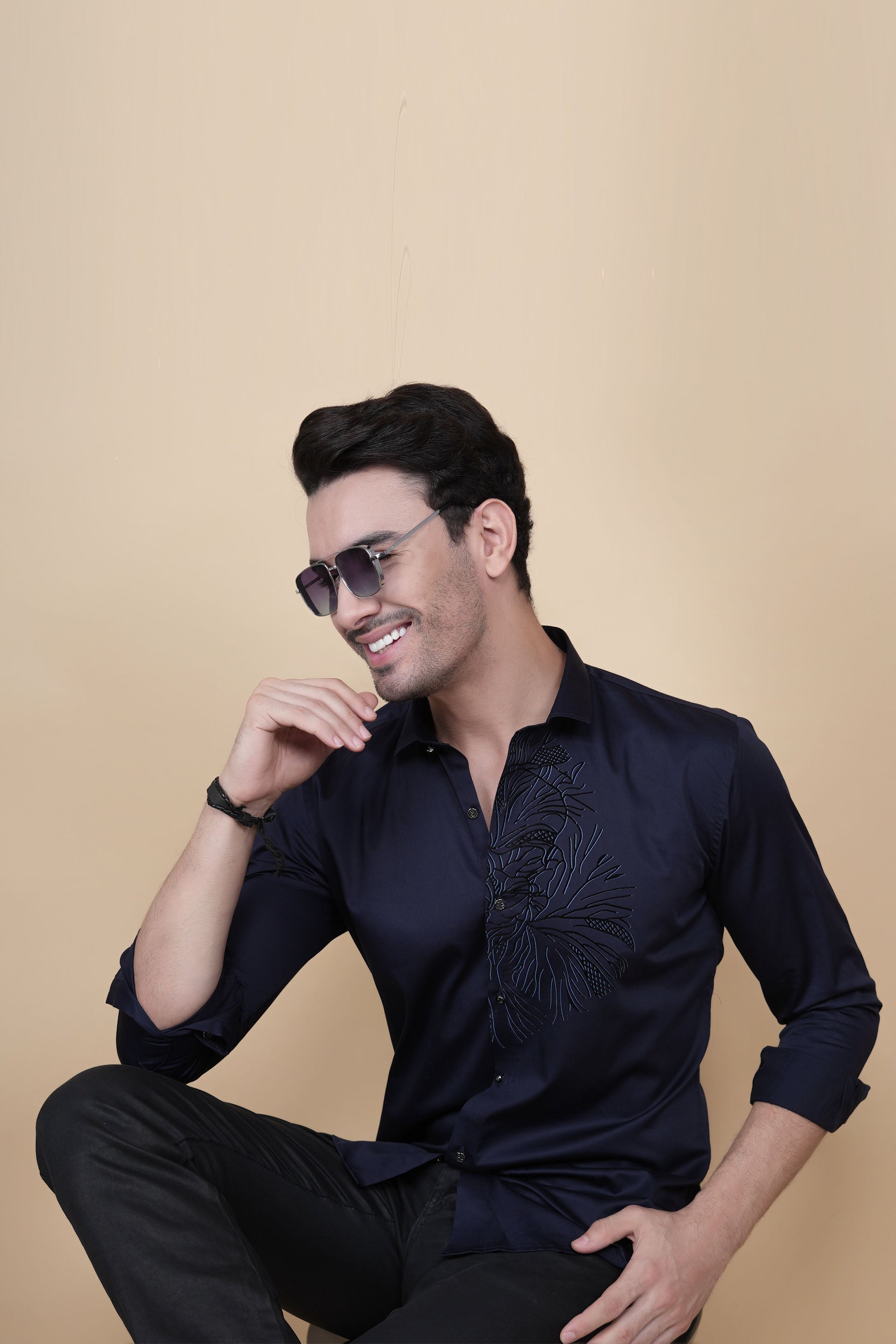 Alory Purple Cotton Solid Embroidery Shirt