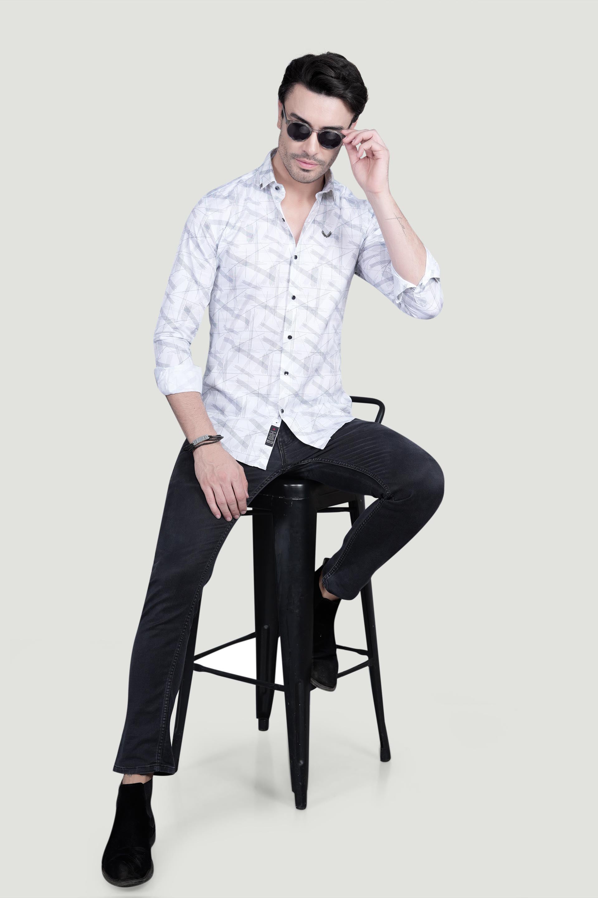 Dorian White Cotton Printed Shirt