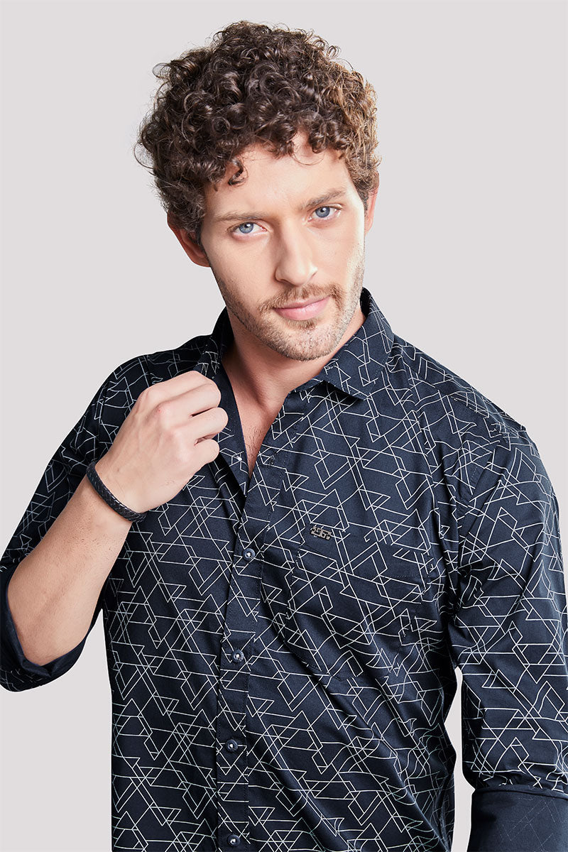 Maksim Navy Blue Geometric Print