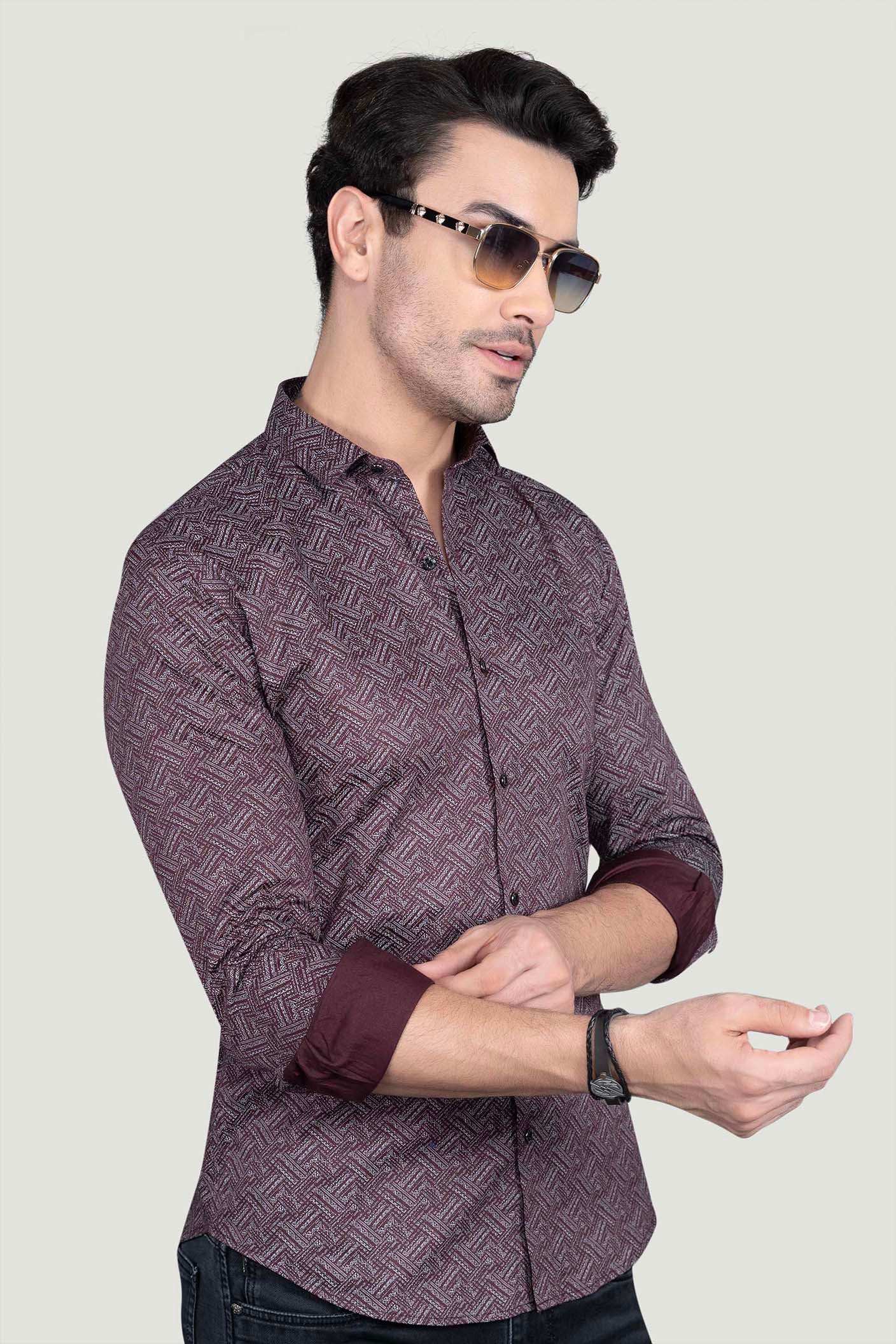 Nils Maroon Cotton Printed Shirt