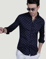 Fabio Navy Blue Cotton Printed Shirt