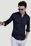Fabio Navy Blue Cotton Printed Shirt