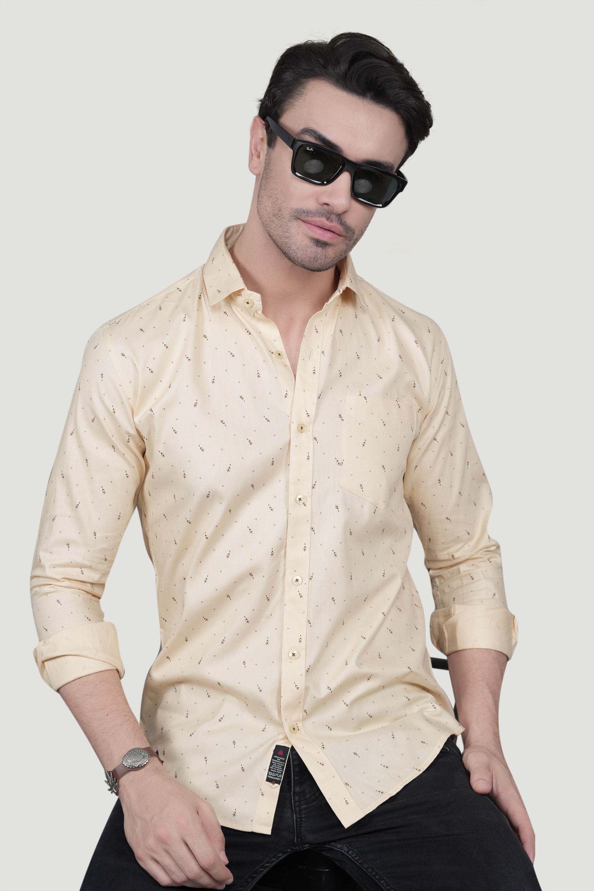 Eirik Cream Cotton Printed Shirt