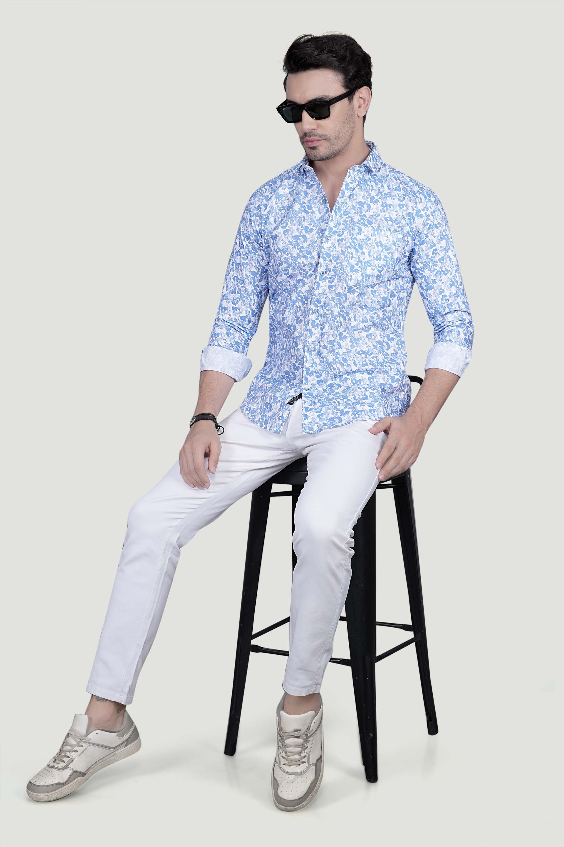 Ivan Light Blue Cotton Printed Shirt