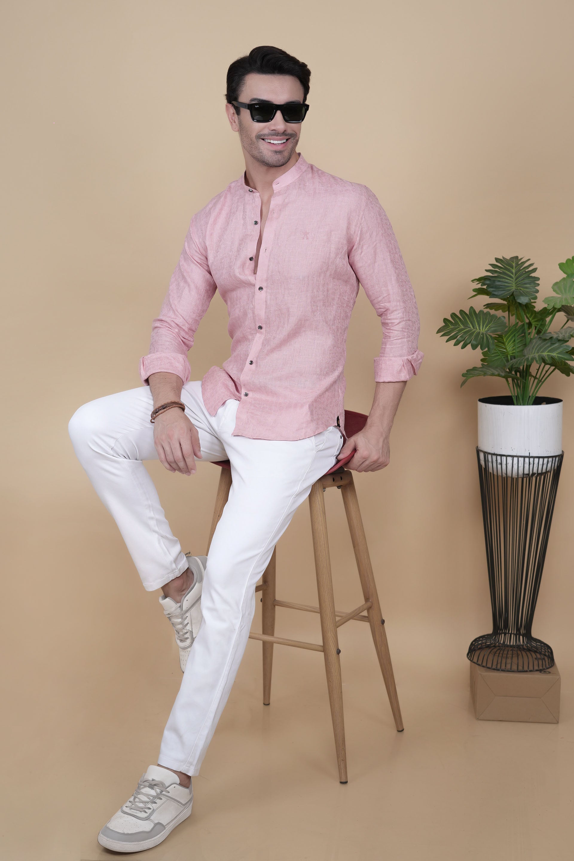 Ronan Pink Linen Solid Shirt