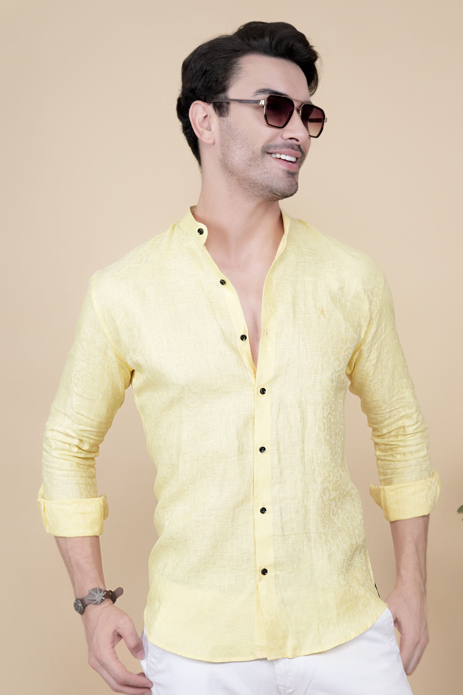 Oliver Yellow Linen Solid Shirt