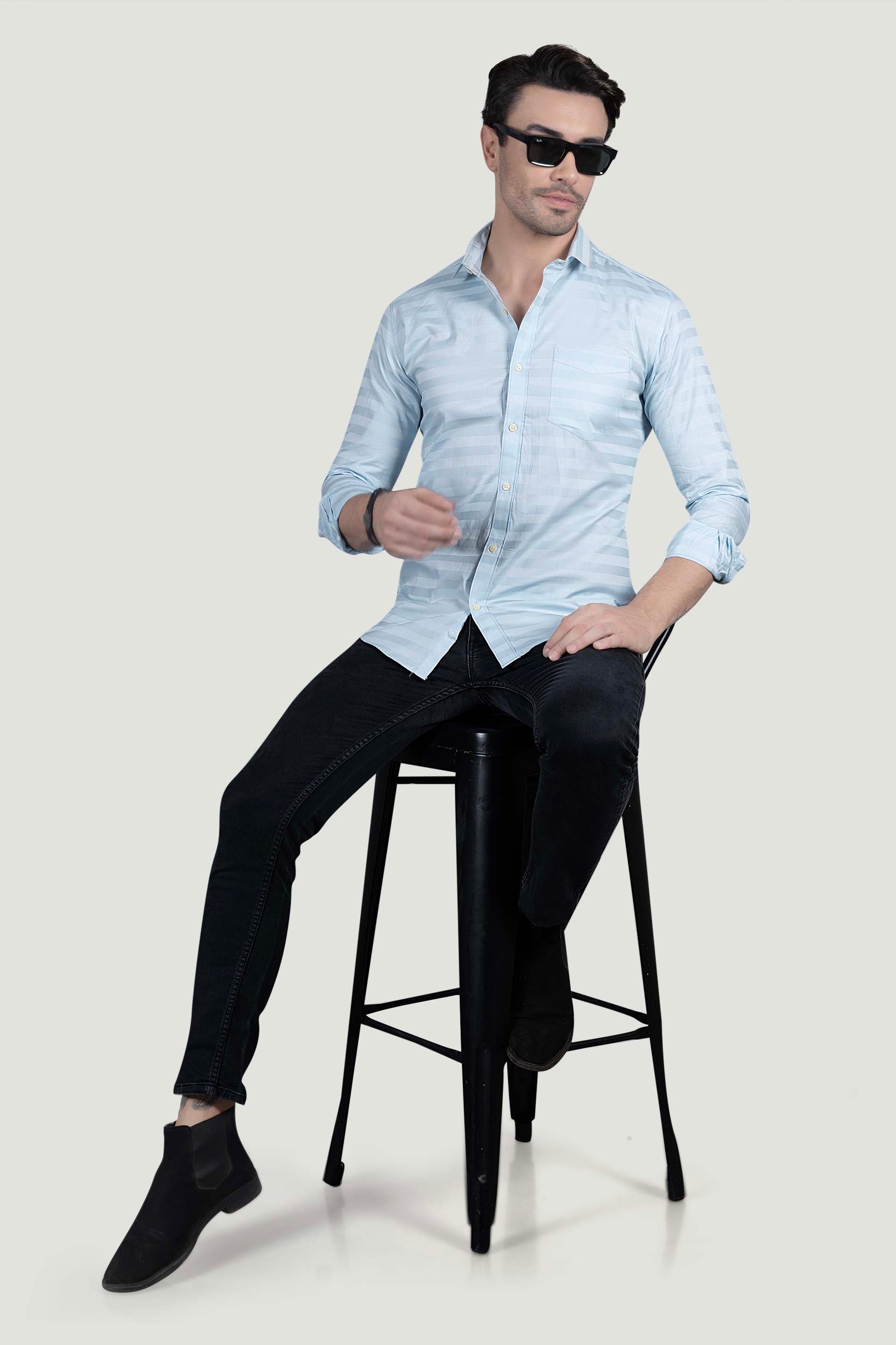 Alaric Light Blue Cotton Striped Shirt