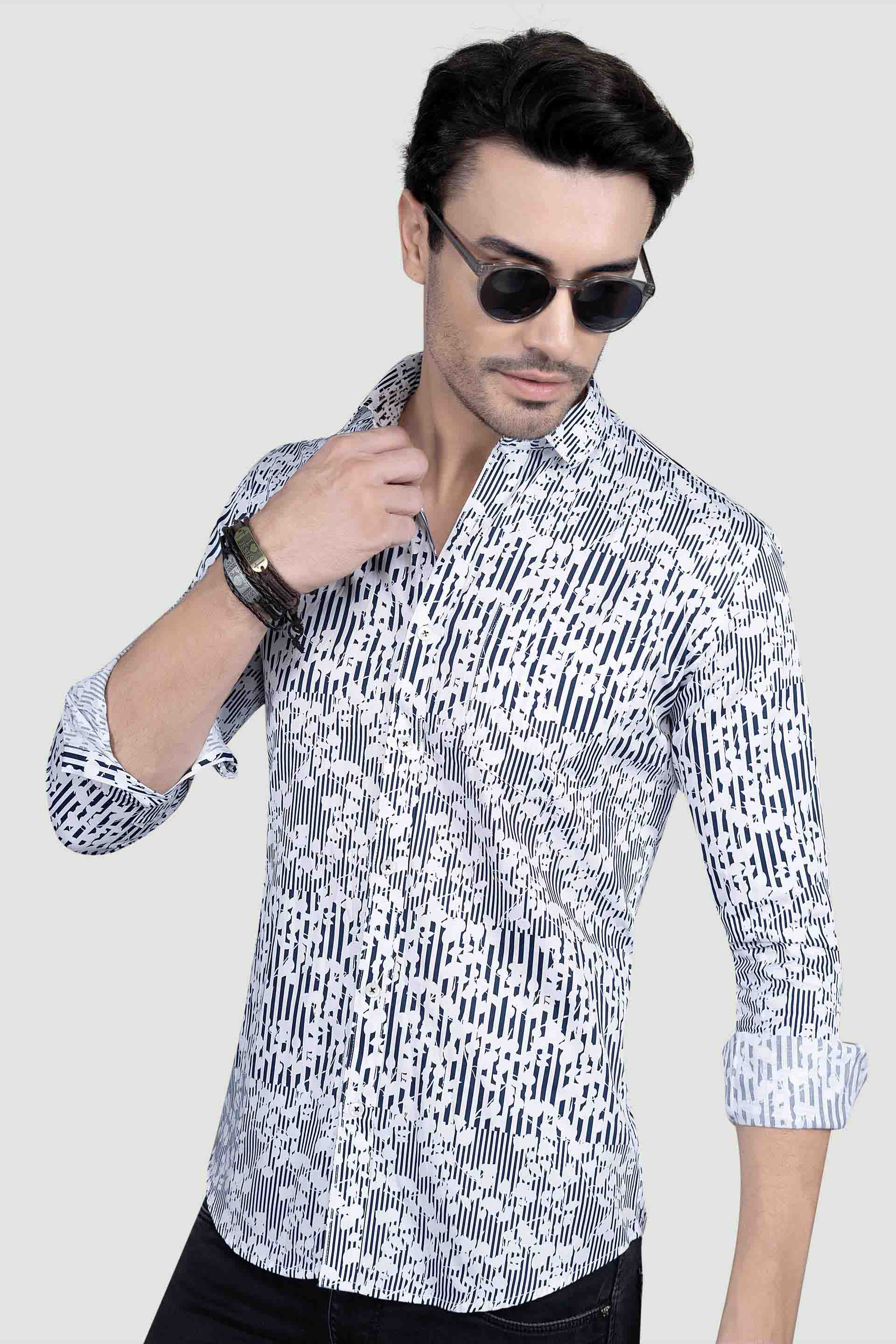 Maxim Blue Cotton Floral Printed Shirt