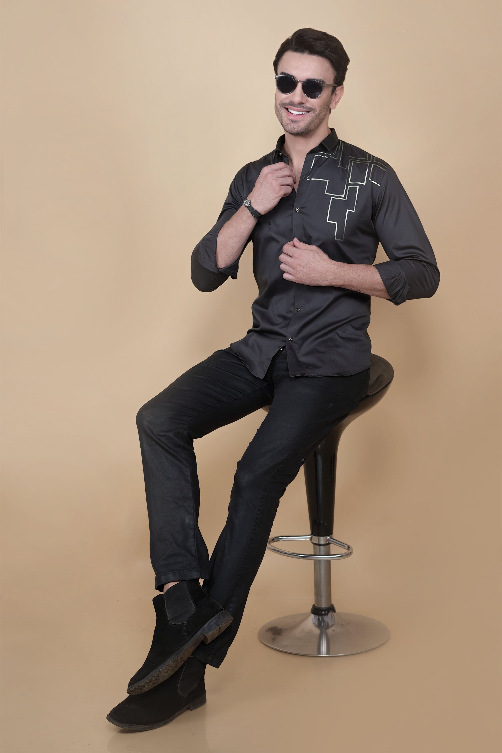Edward Black Cotton Solid Shirt