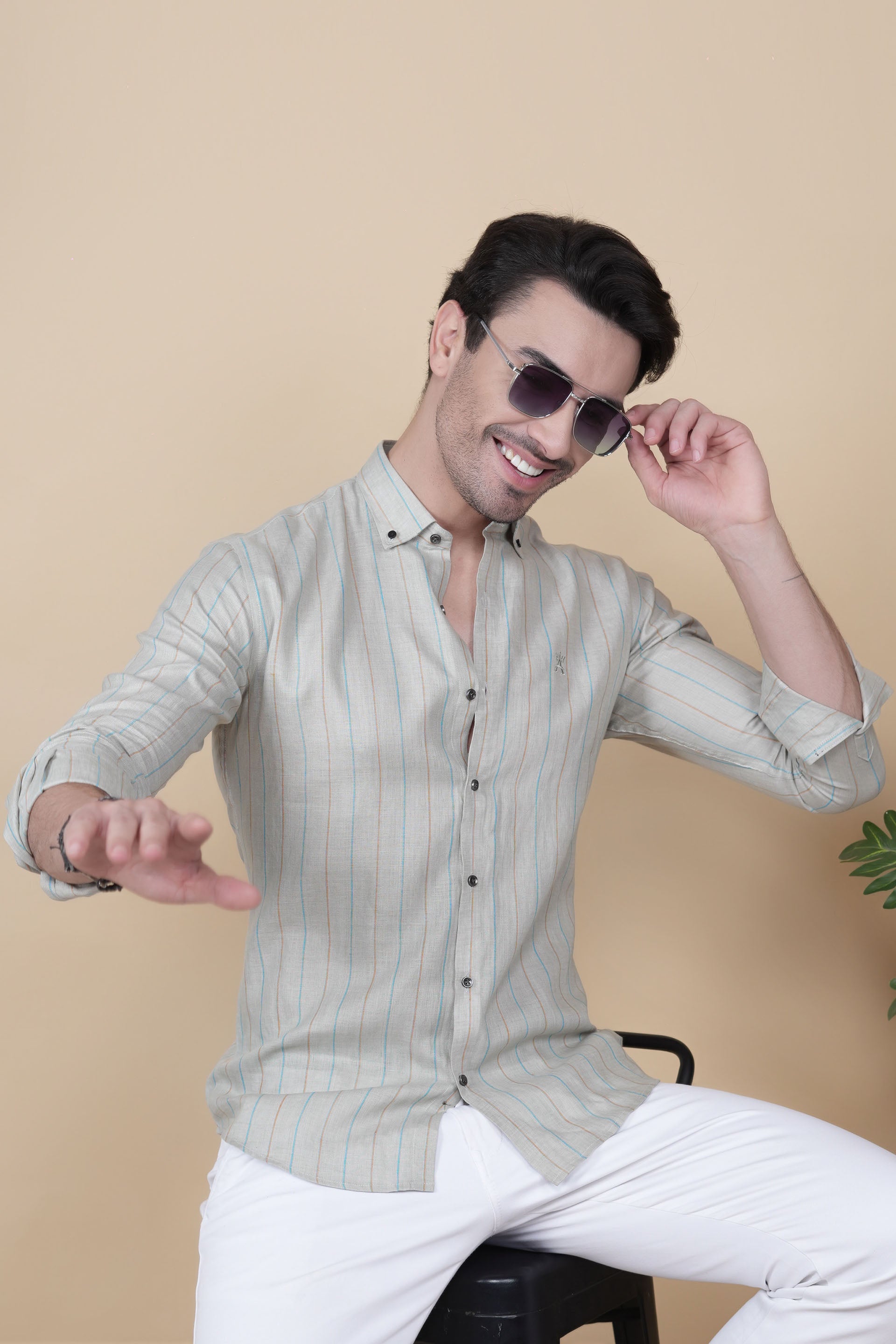 Ilya Grey Linen Striped Shirt