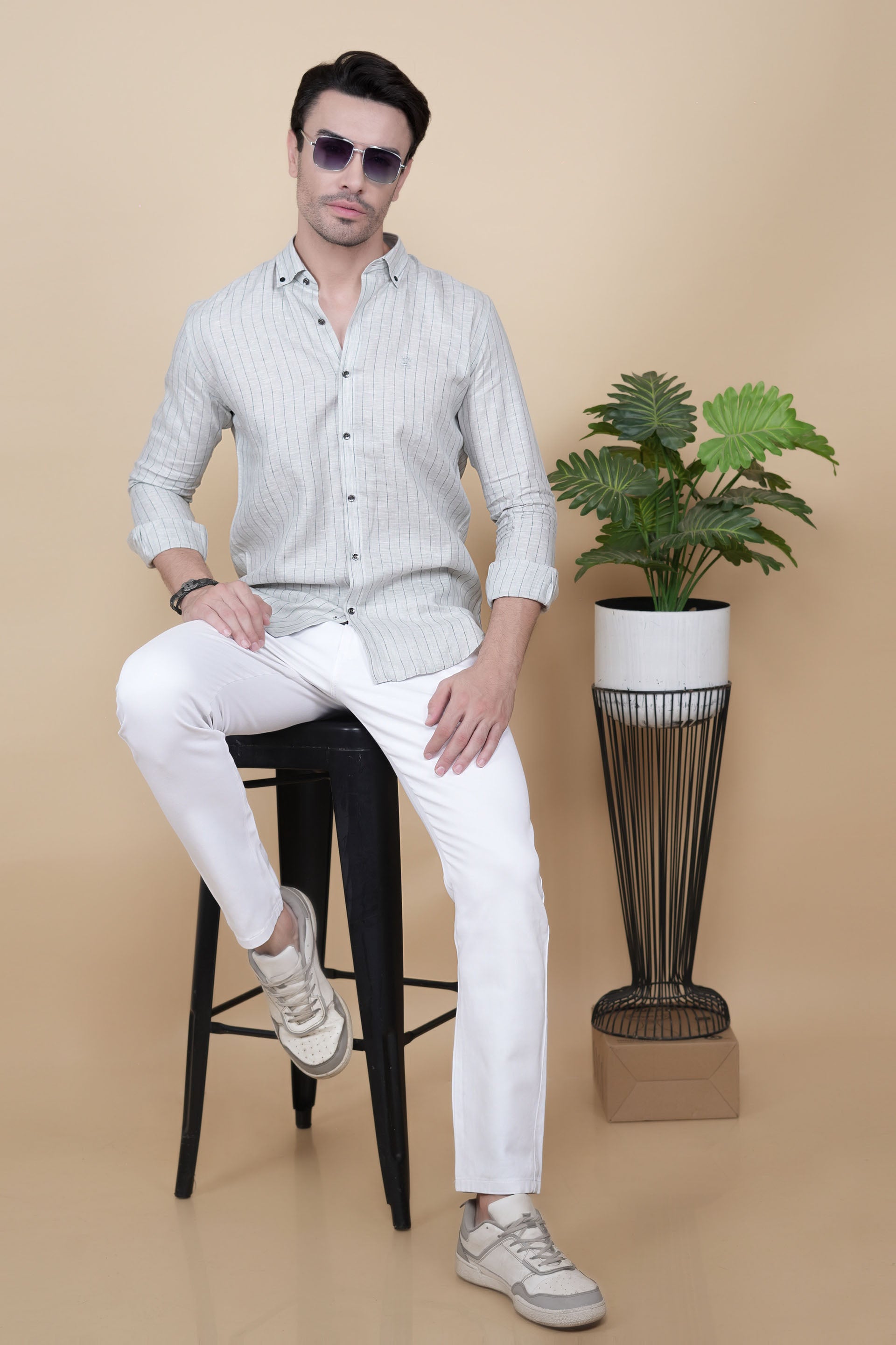 Fabian Grey Linen Striped Shirt