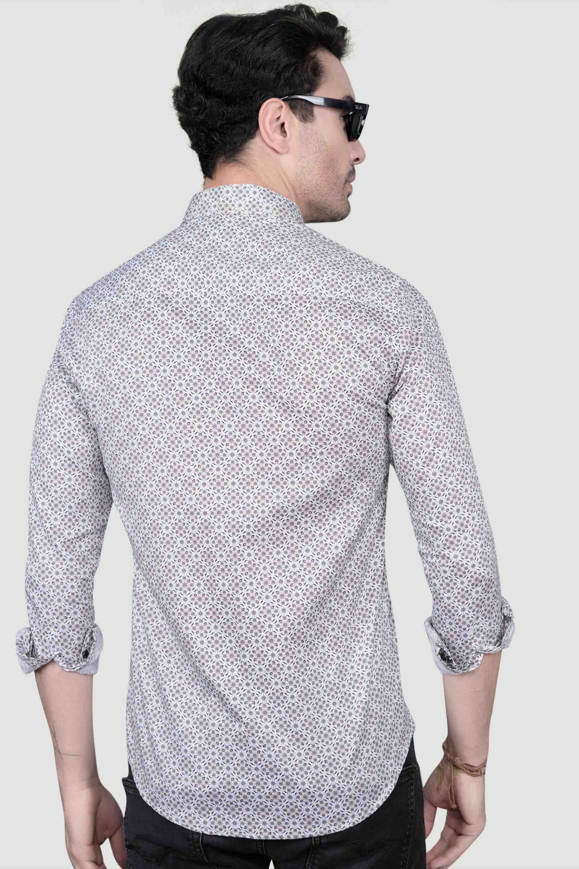 Cedric White Cotton Printed Shirt