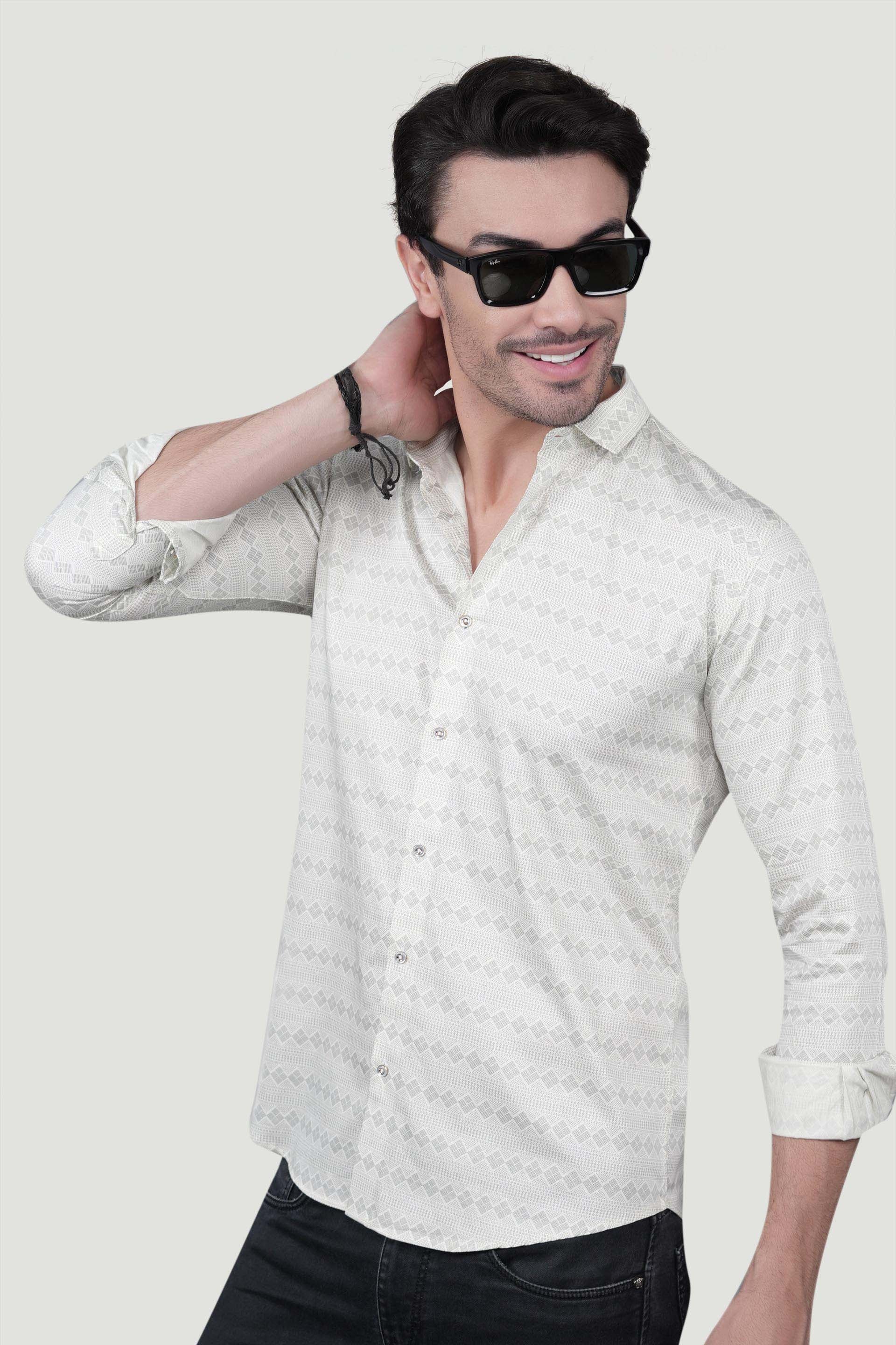 Nikon Cream Cotton Printed Shirt