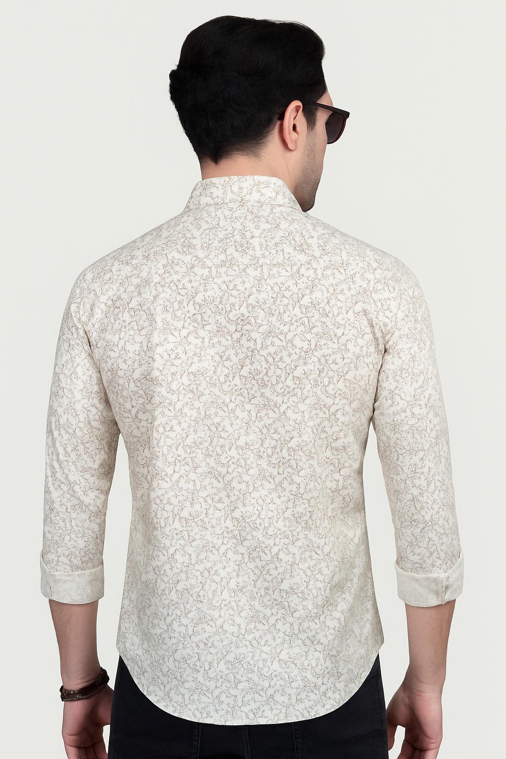 Simon Cream Cotton Printed Shirt