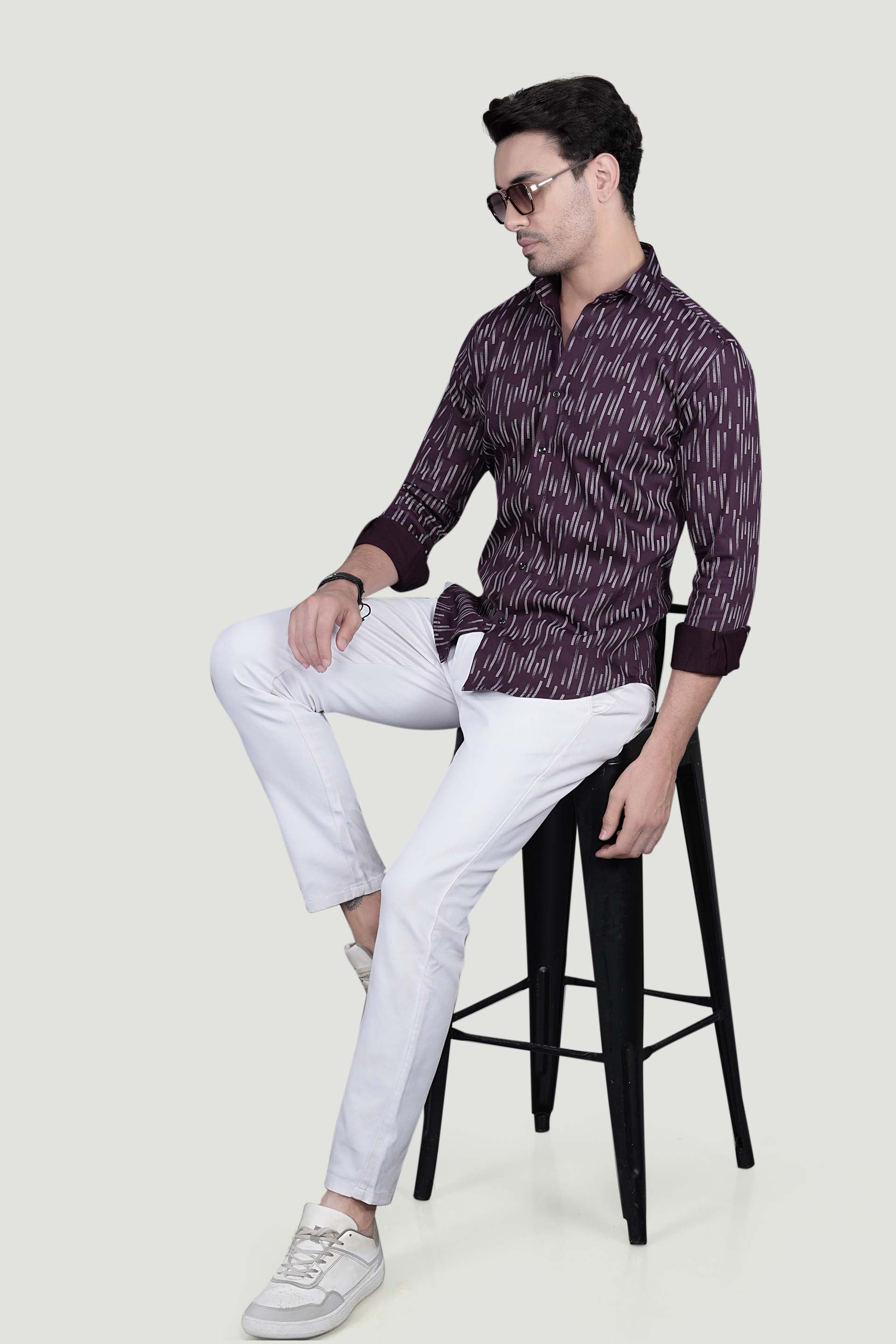 Klaus Maroon Cotton Printed Shirt