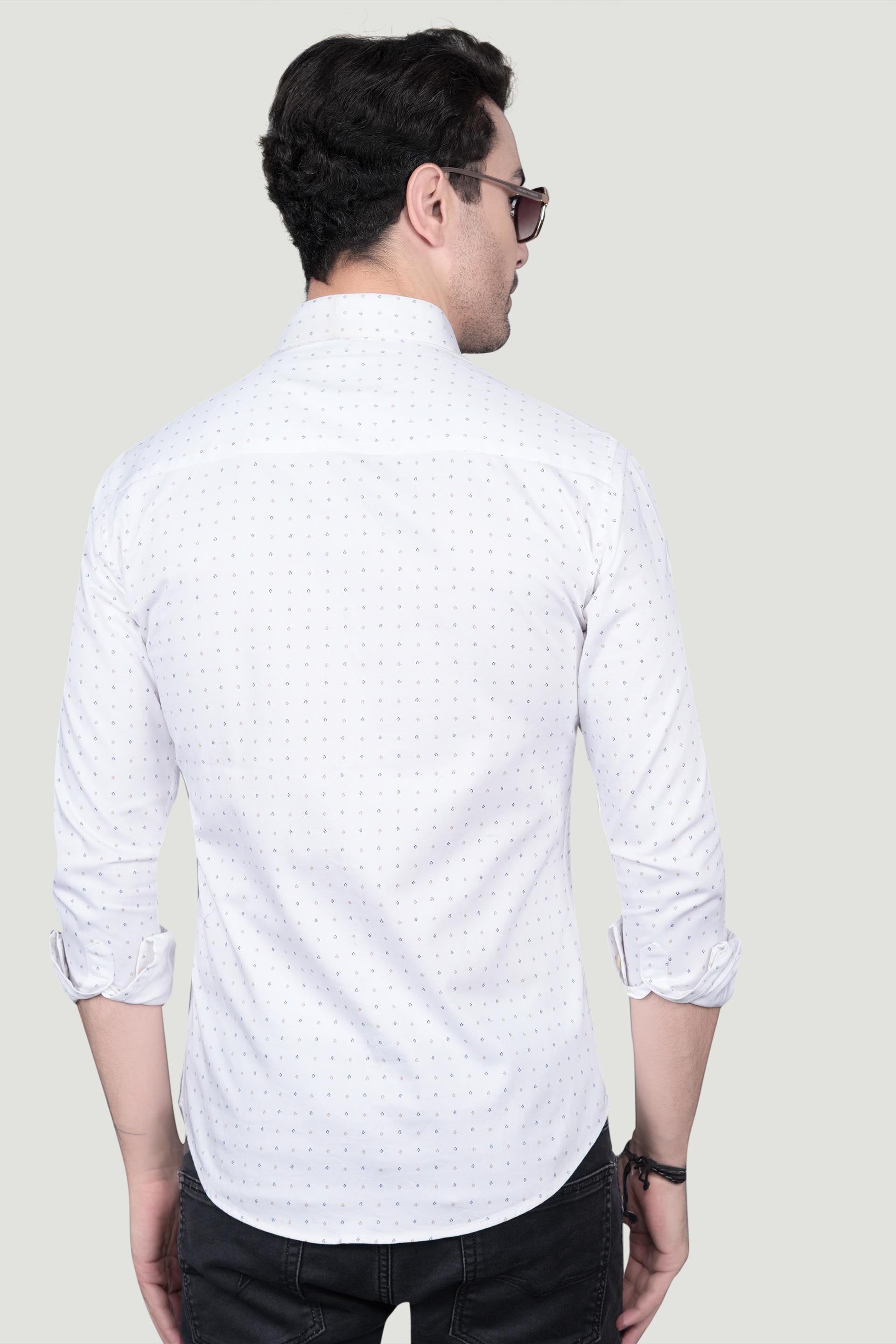 Wilhelm White Cotton Printed Shirt