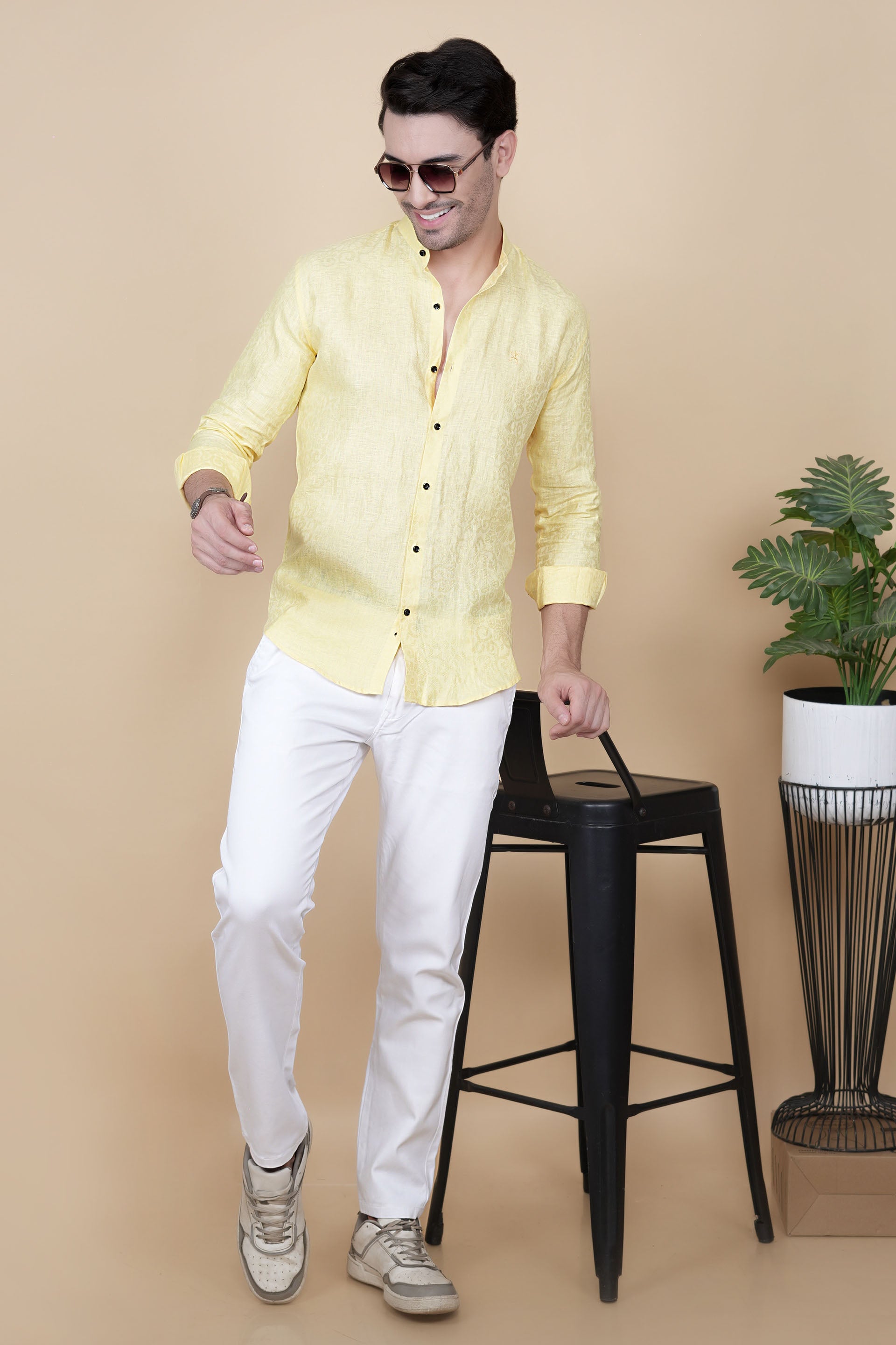 Oliver Yellow Linen Solid Shirt