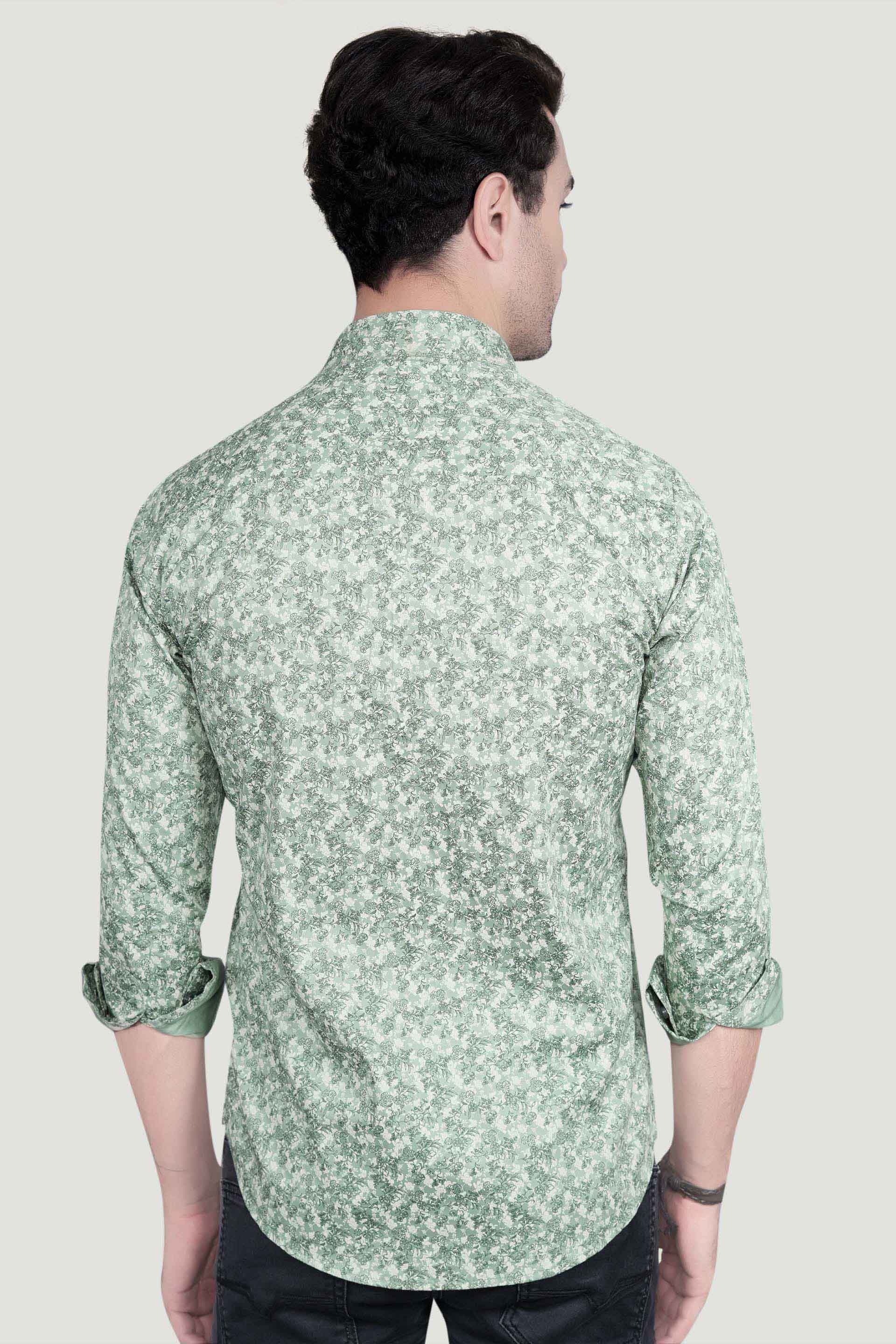 Nature Green Cotton Floral Printed Shirt