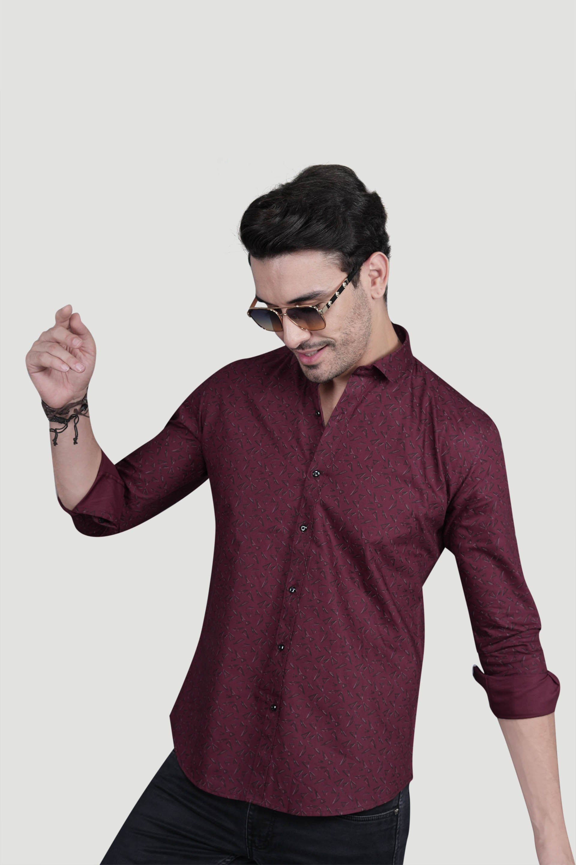 Felix Maroon Cotton Printed Shirt