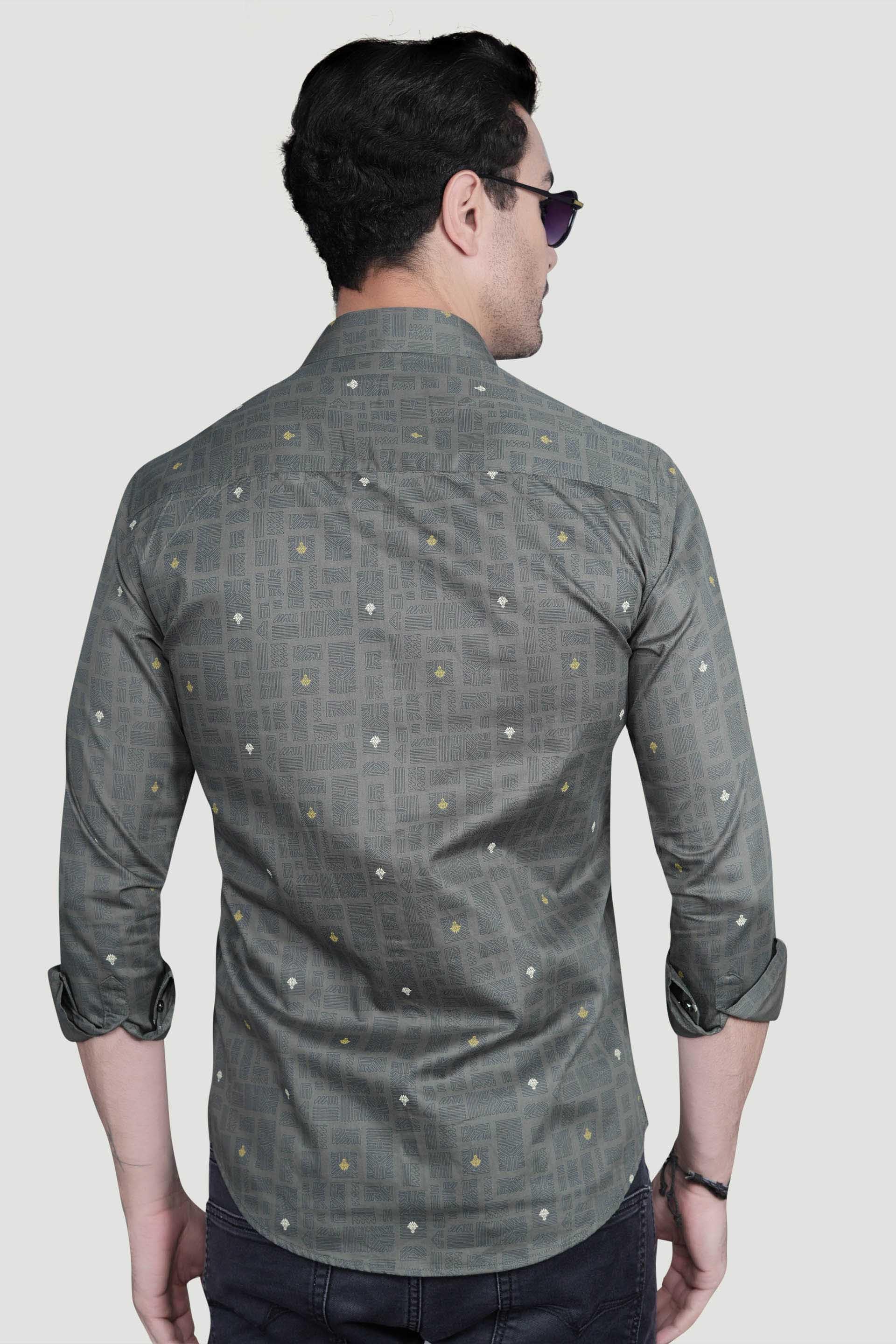 Leon Grey Cotton Printed Shirt