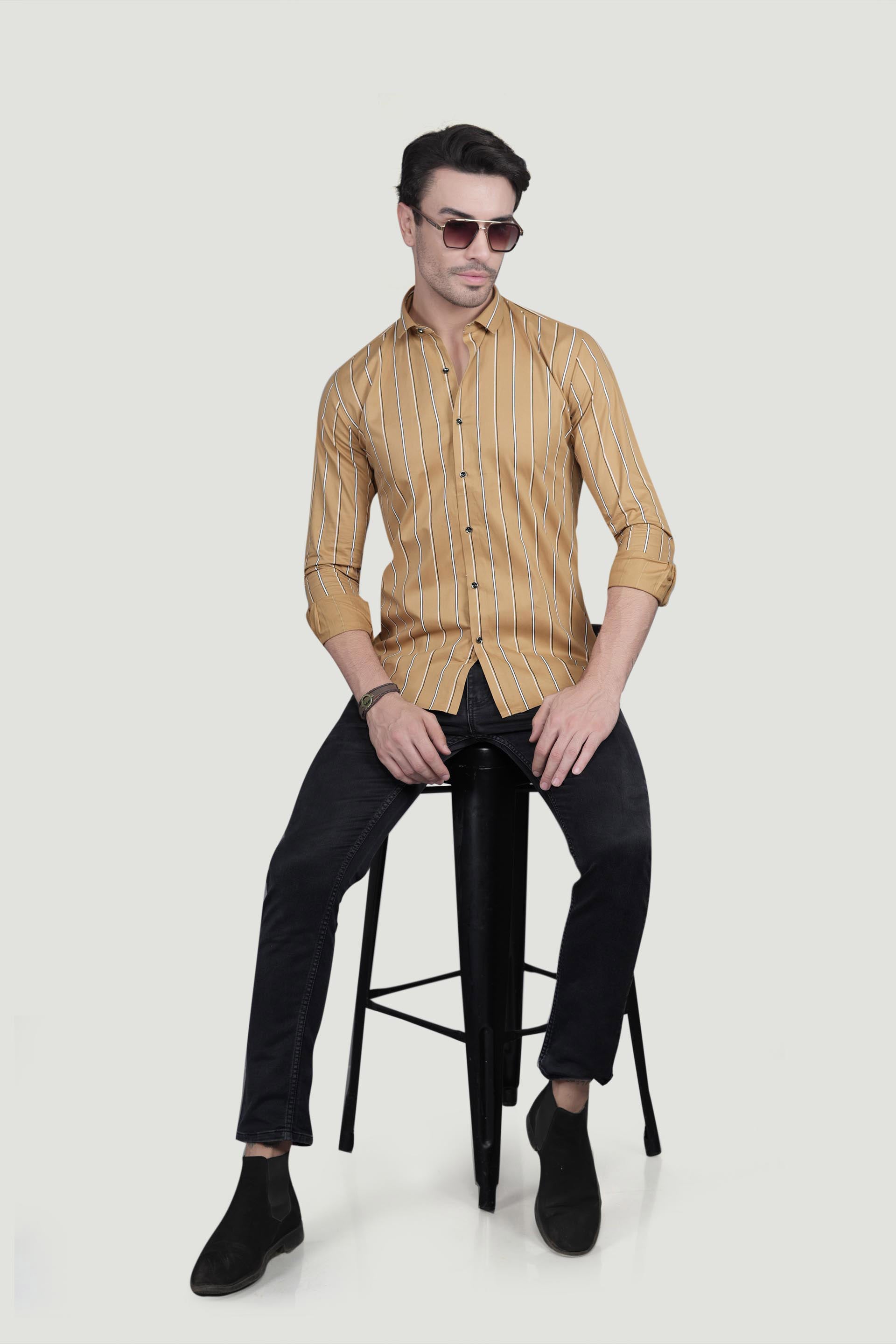 Pastel Orange Cotton Striped Shirt
