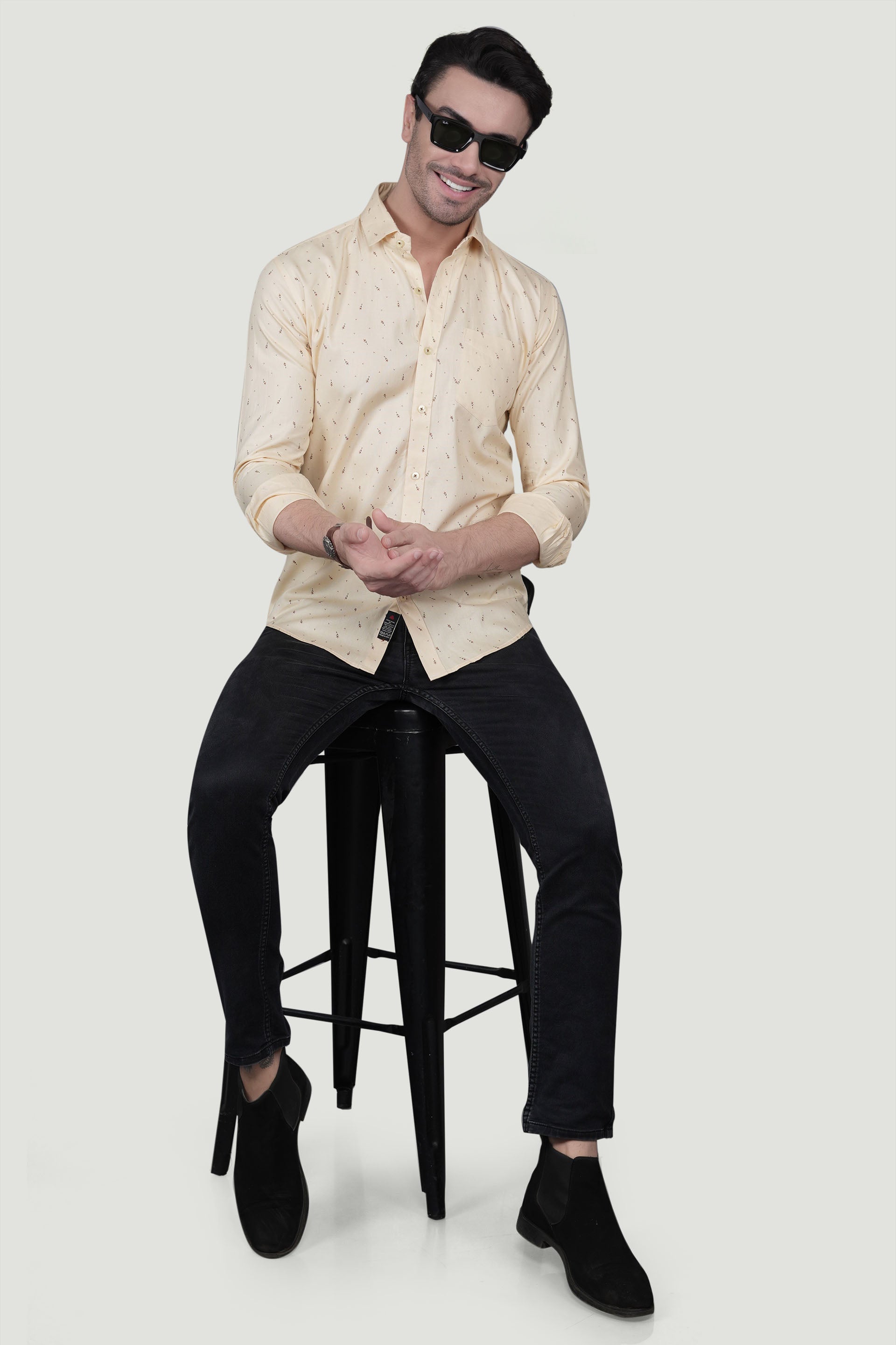 Eirik Cream Cotton Printed Shirt
