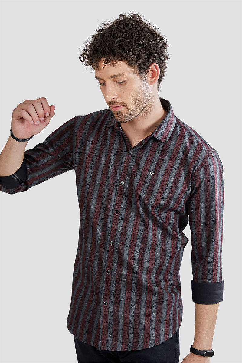 Albrecht Maroon-Grey Stripe Print