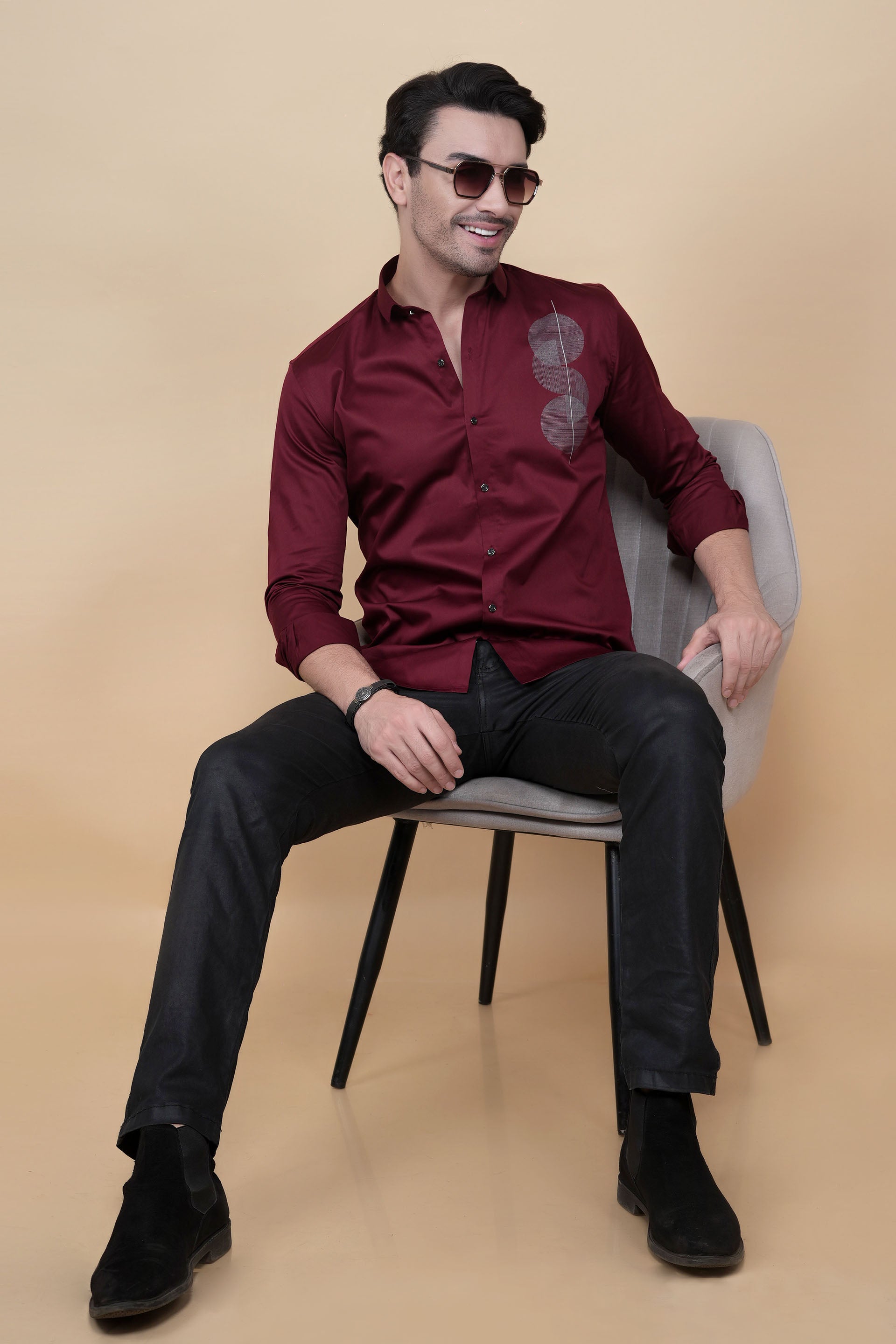 Dixy Maroon Cottton Solid Shirt