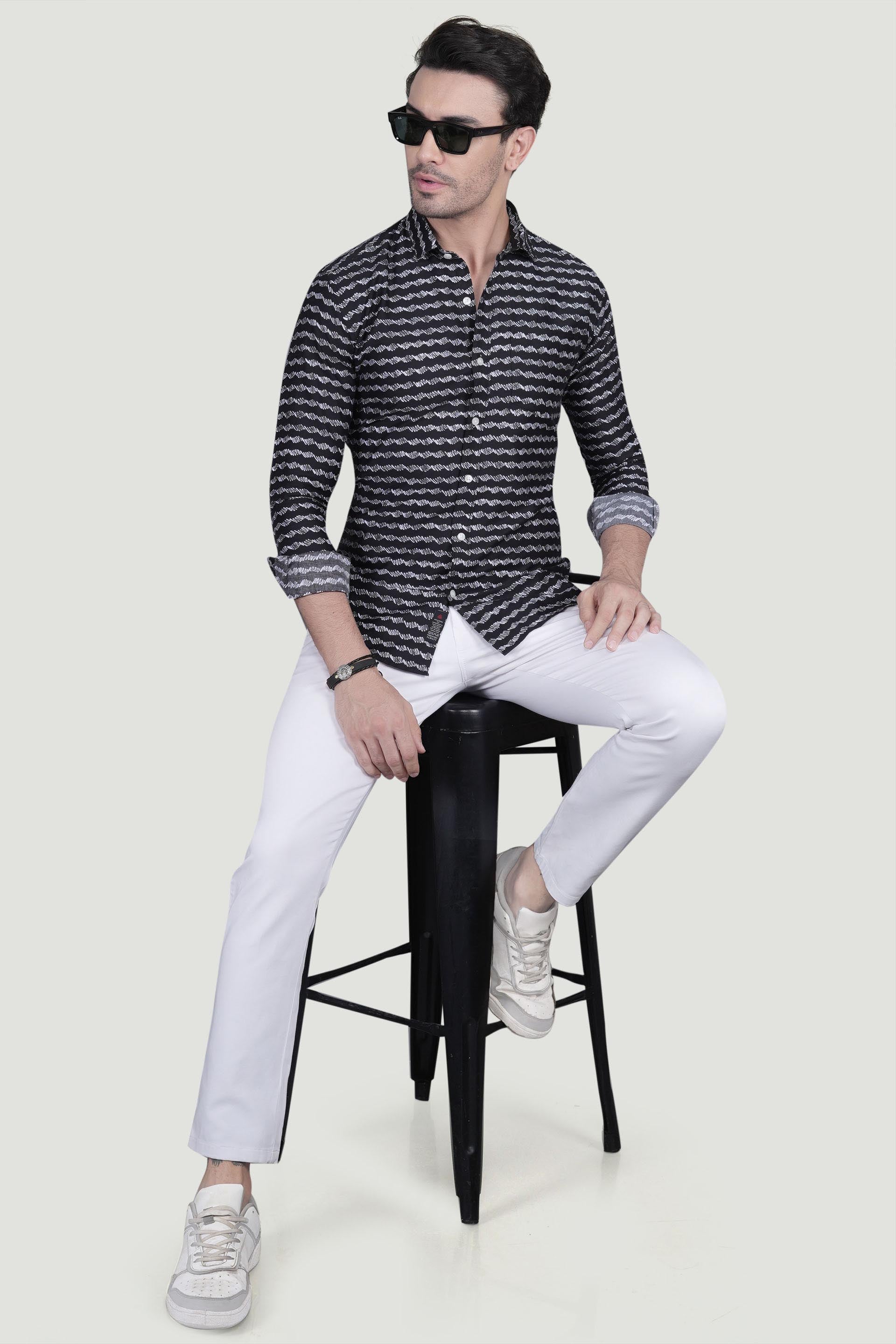 Stian Black Cotton Printed Shirt