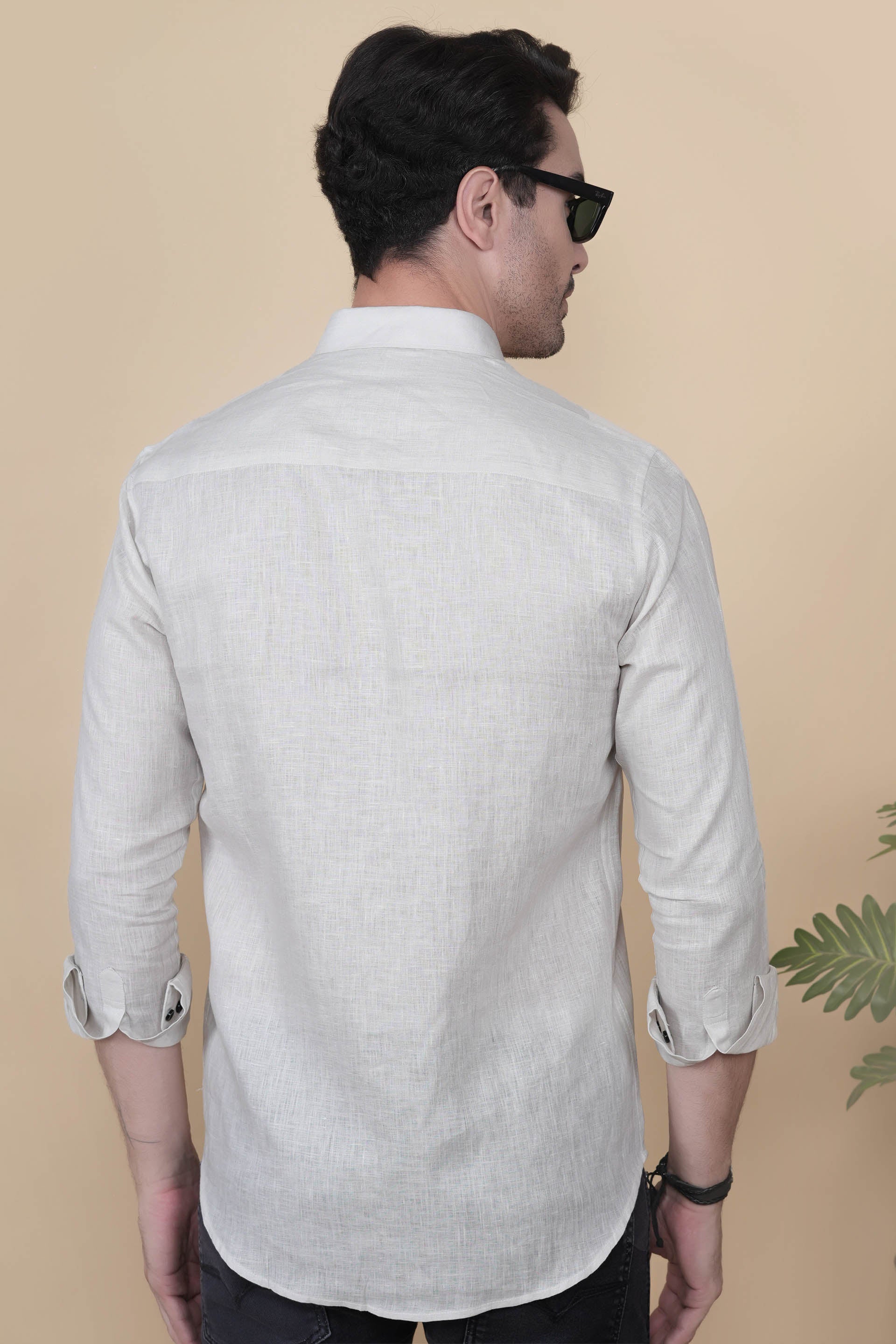 Glossy Off White Linen Solid Shirt