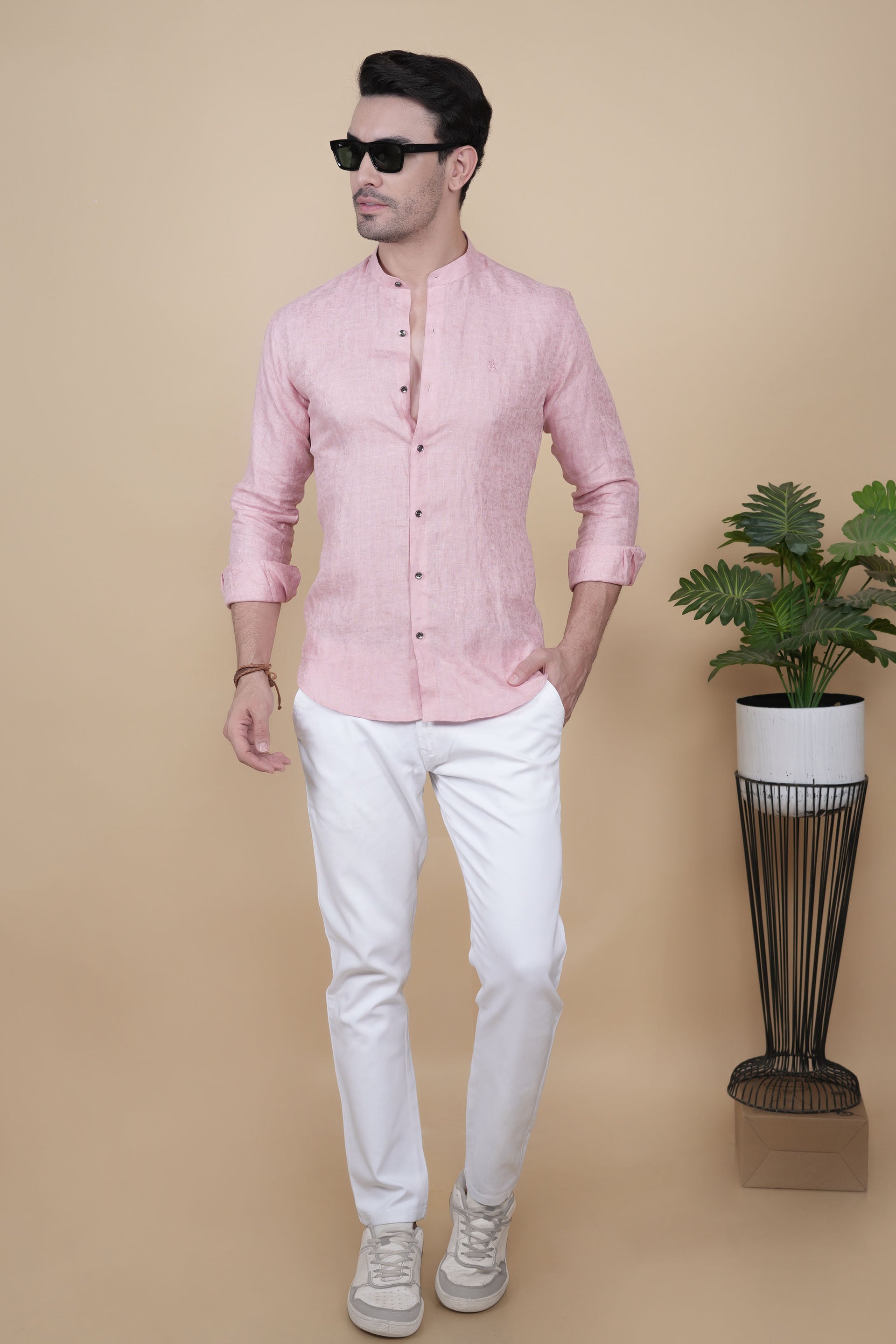 Ronan Pink Linen Solid Shirt