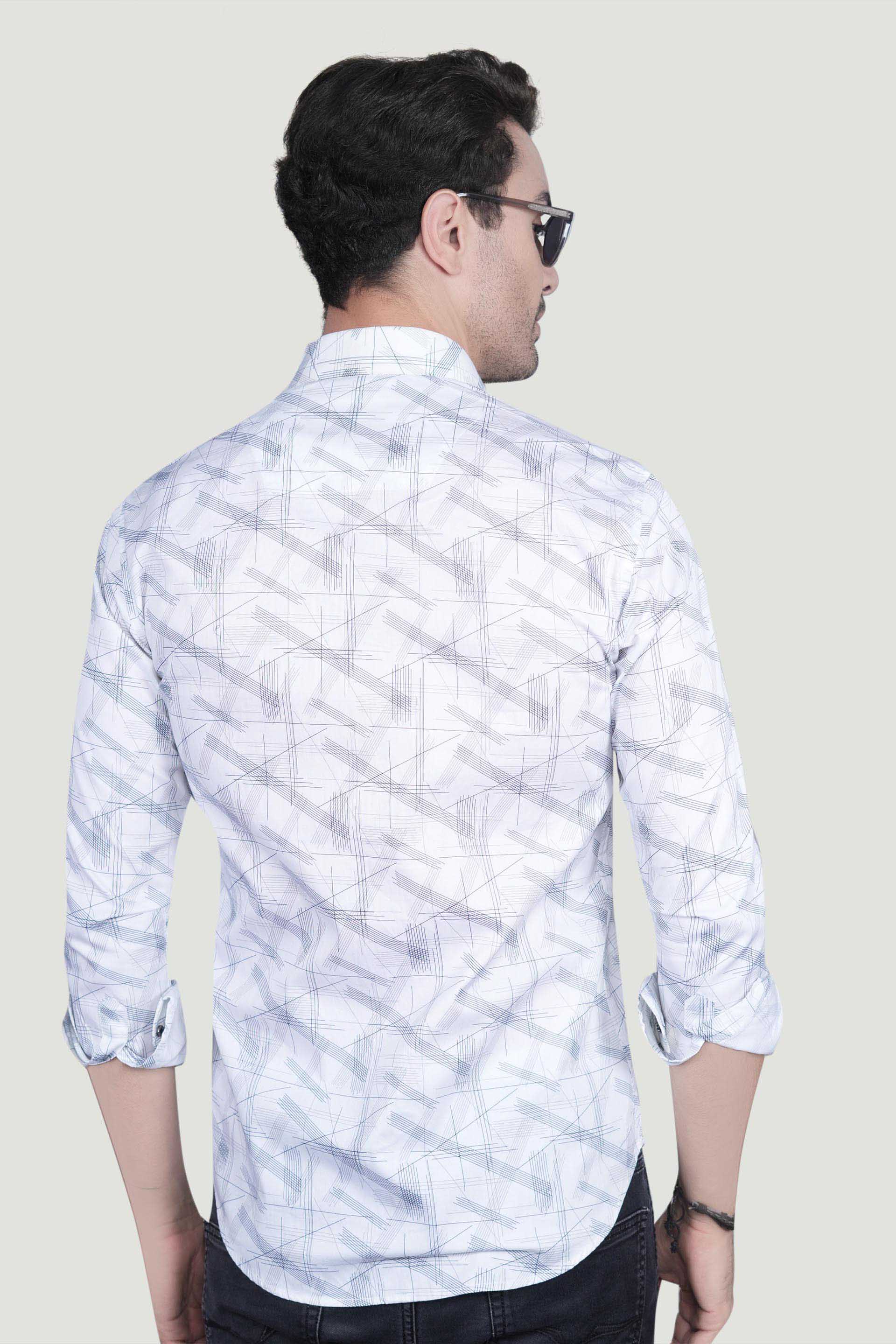 Dorian White Cotton Printed Shirt