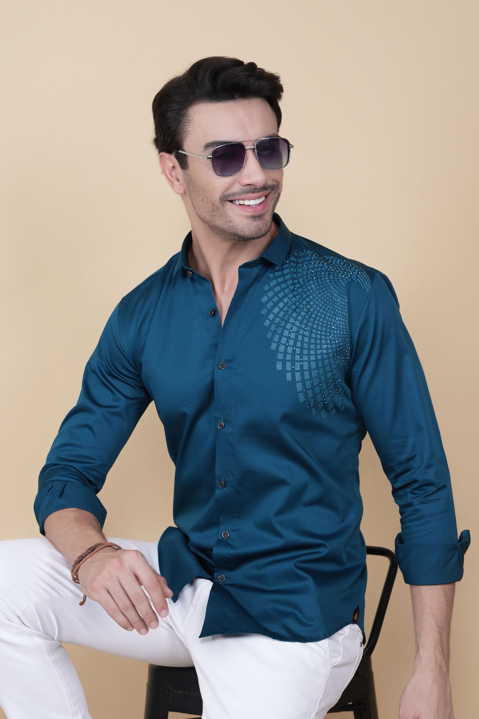 Ciaran Teal Blue Cotton Solid Shirt