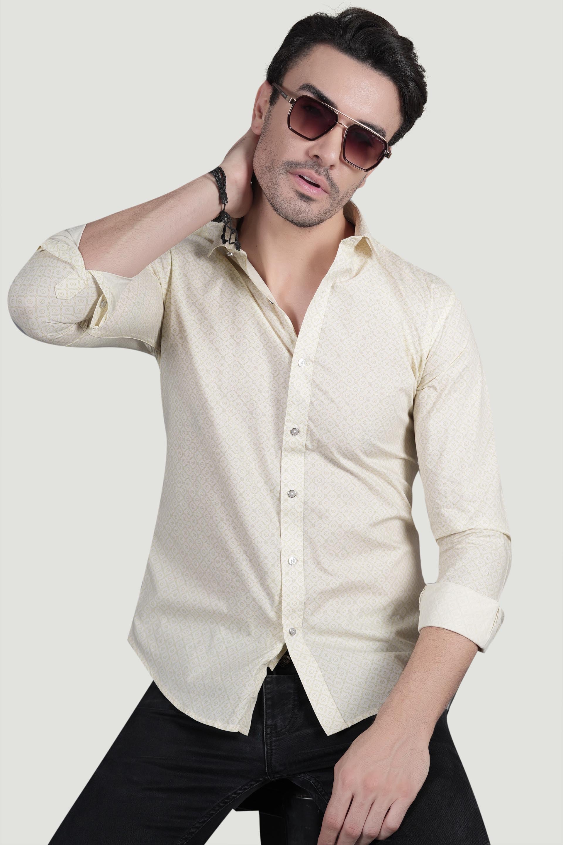 Ivo Cream Cotton Printed Shirt