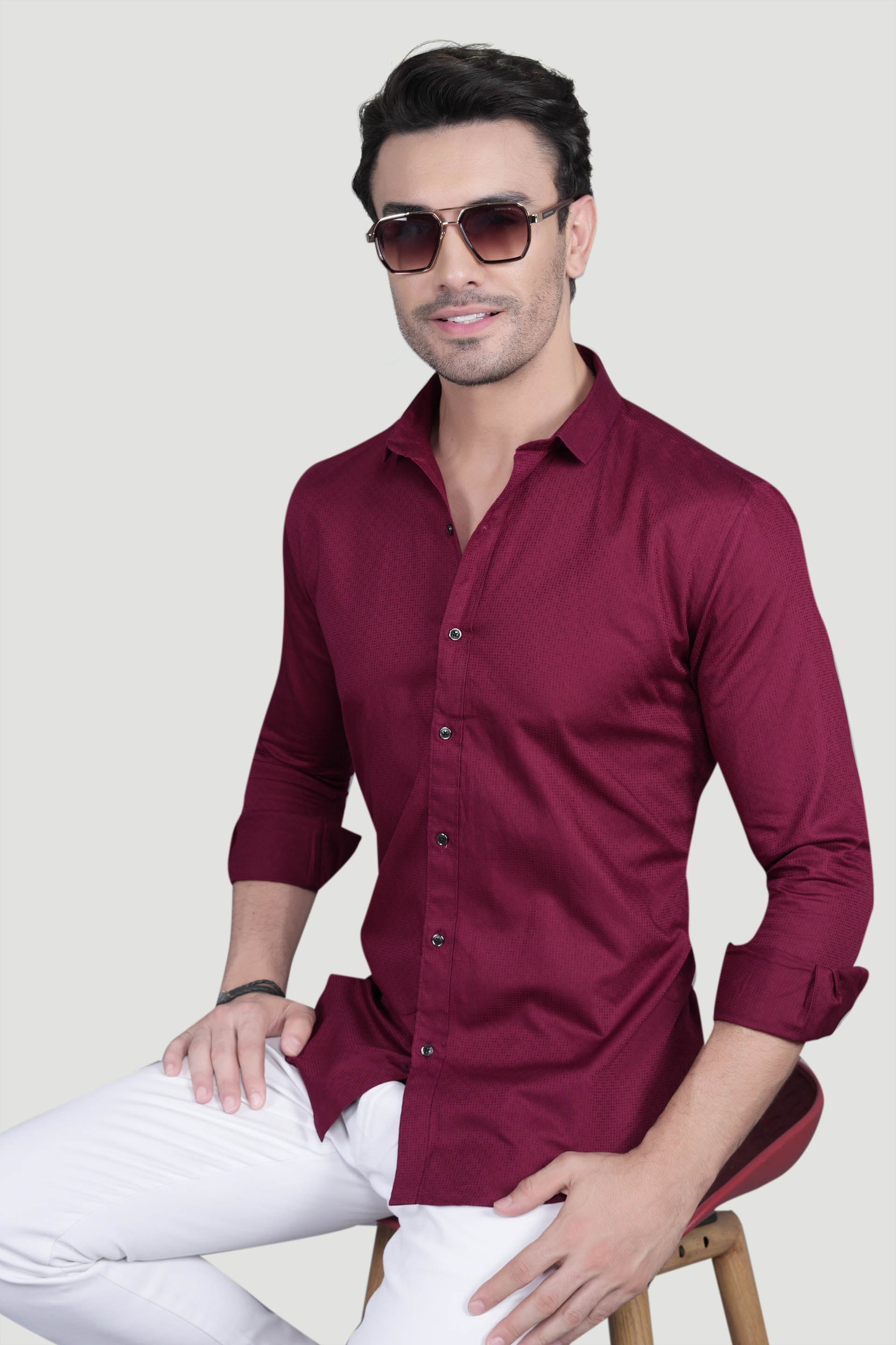 Viliam Maroon Cotton Solid Shirt