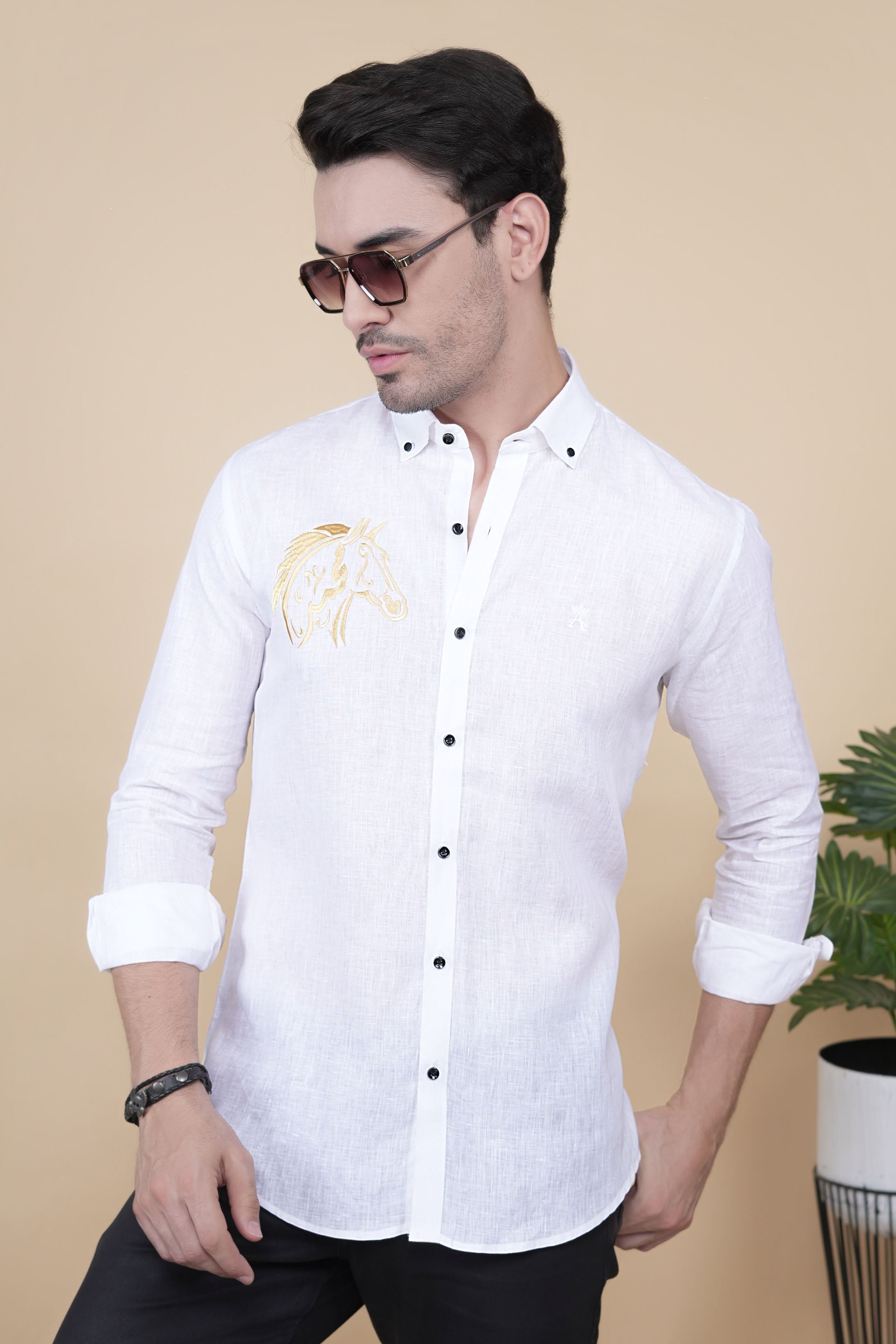 Kiril White Linen Solid Shirt