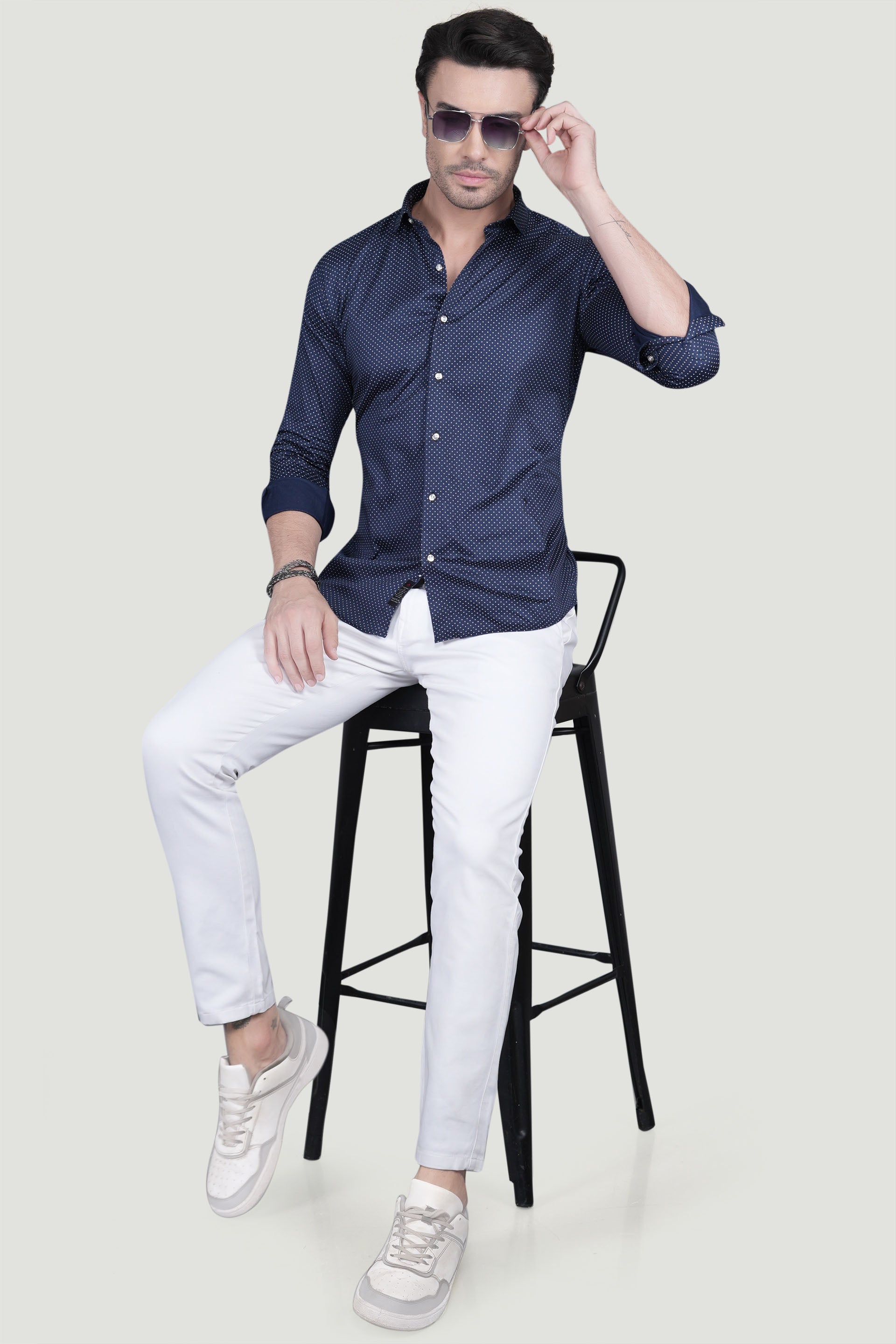 Danil Navy Blue Cotton Printed Shirt