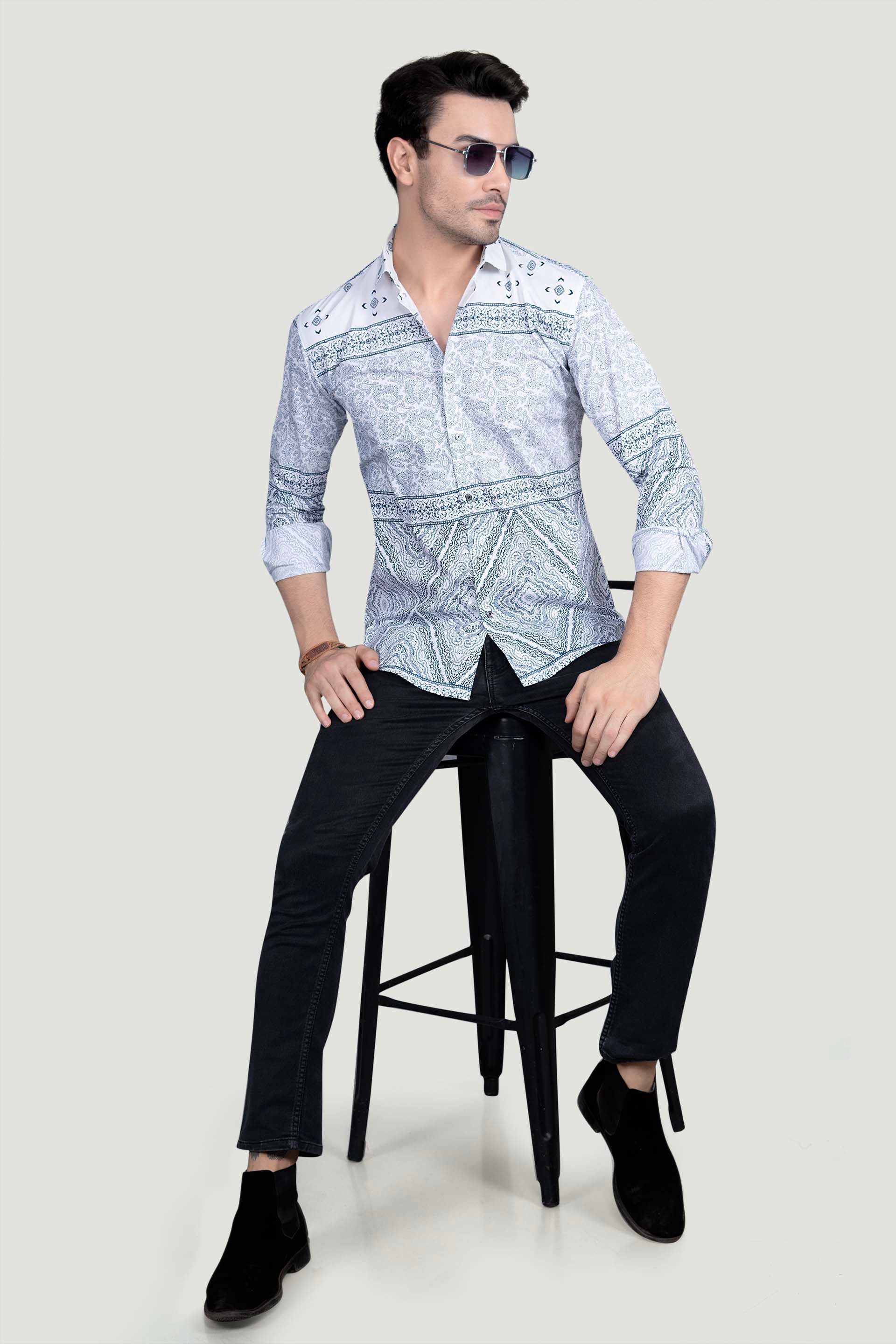 Jacques White Cotton Printed Shirt