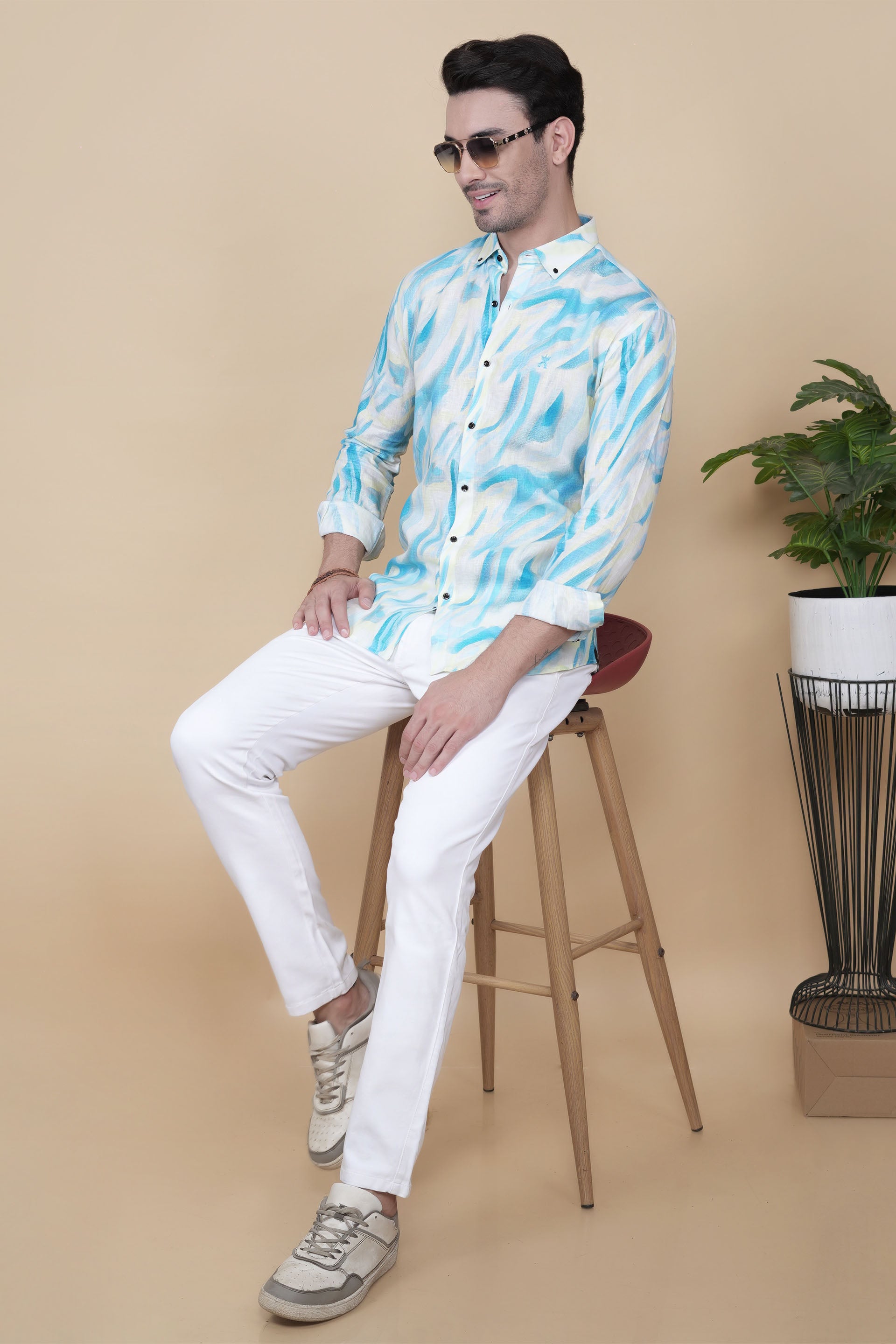 Ruben White Linen Printed Shirt