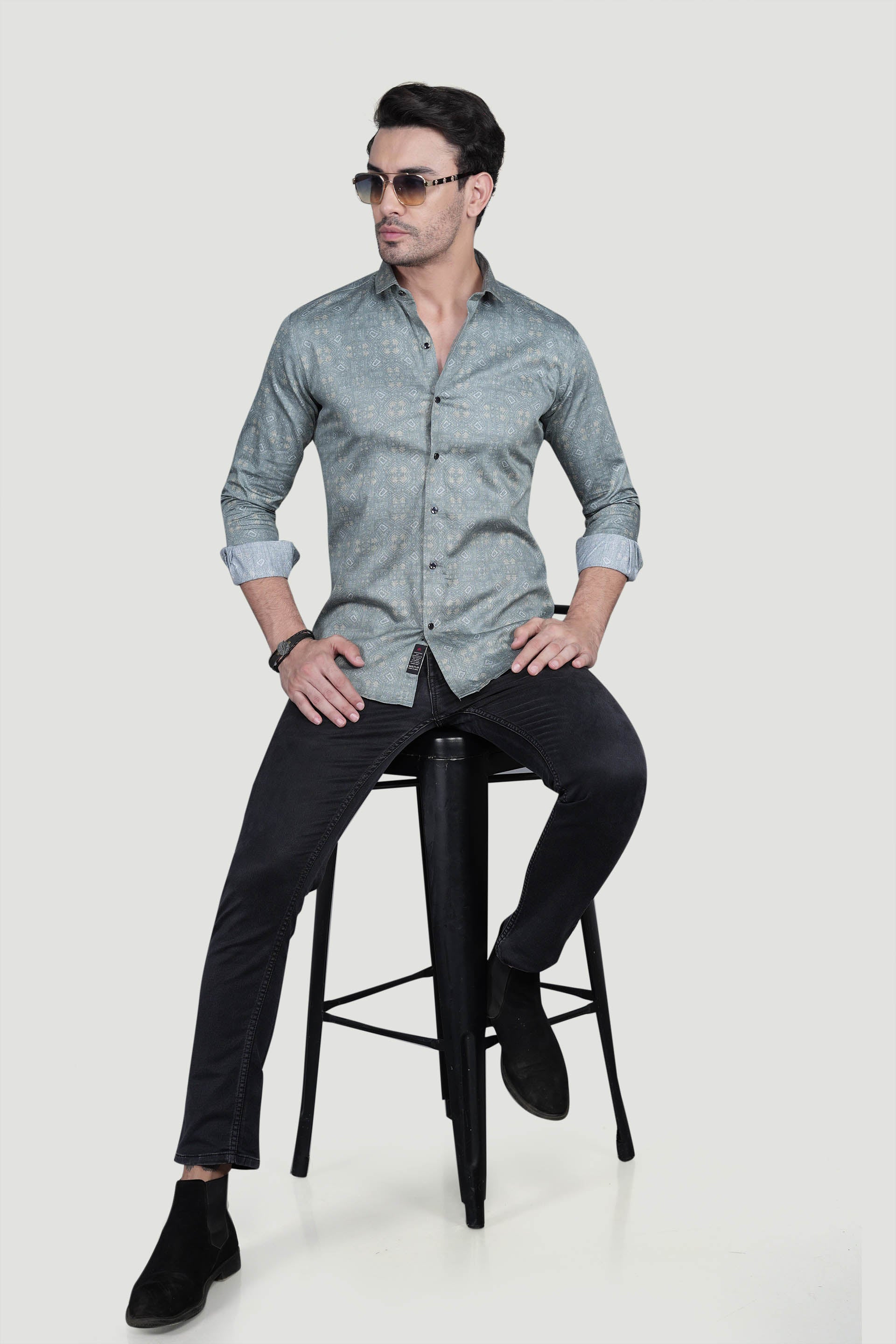 Casper Grey Cotton Printed Shirt