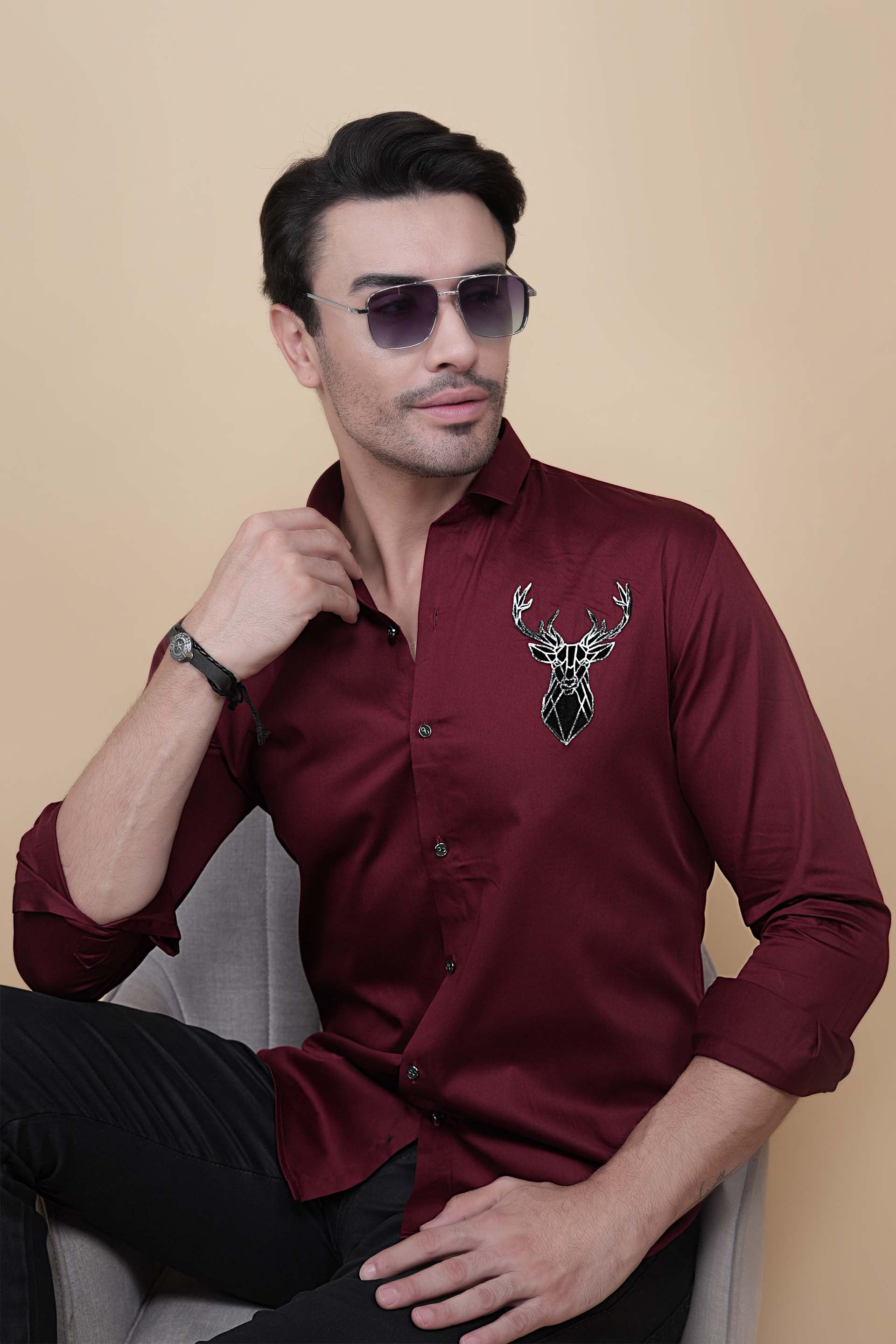 Nicolas Maroon Cottton Solid Shirt