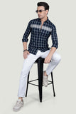 Nelson Navy Blue Cotton Checked Shirt