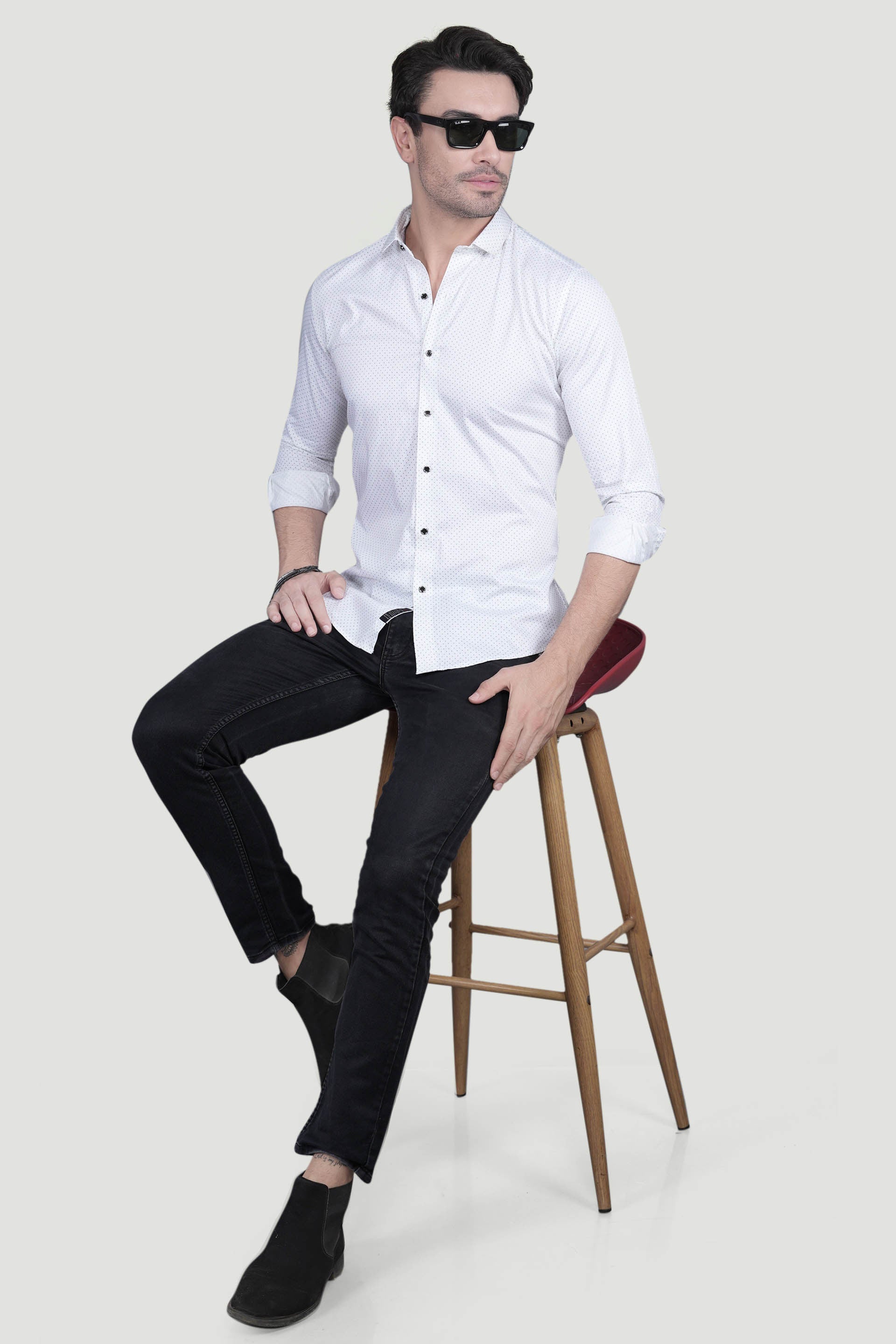 Aidan White Cotton Printed Shirt